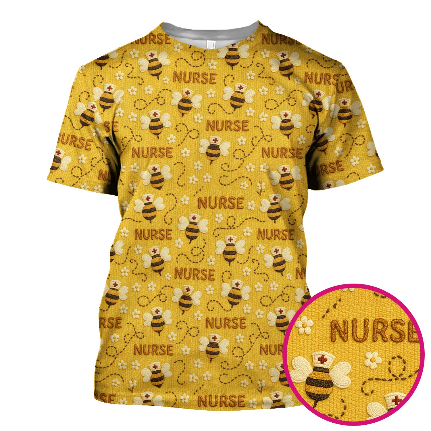 Honey Bee Nurse Scrub Top – Cute Bumblebee Medical Pattern – Cheerful Uniform for Nurses, Vets and Healthcare Workers