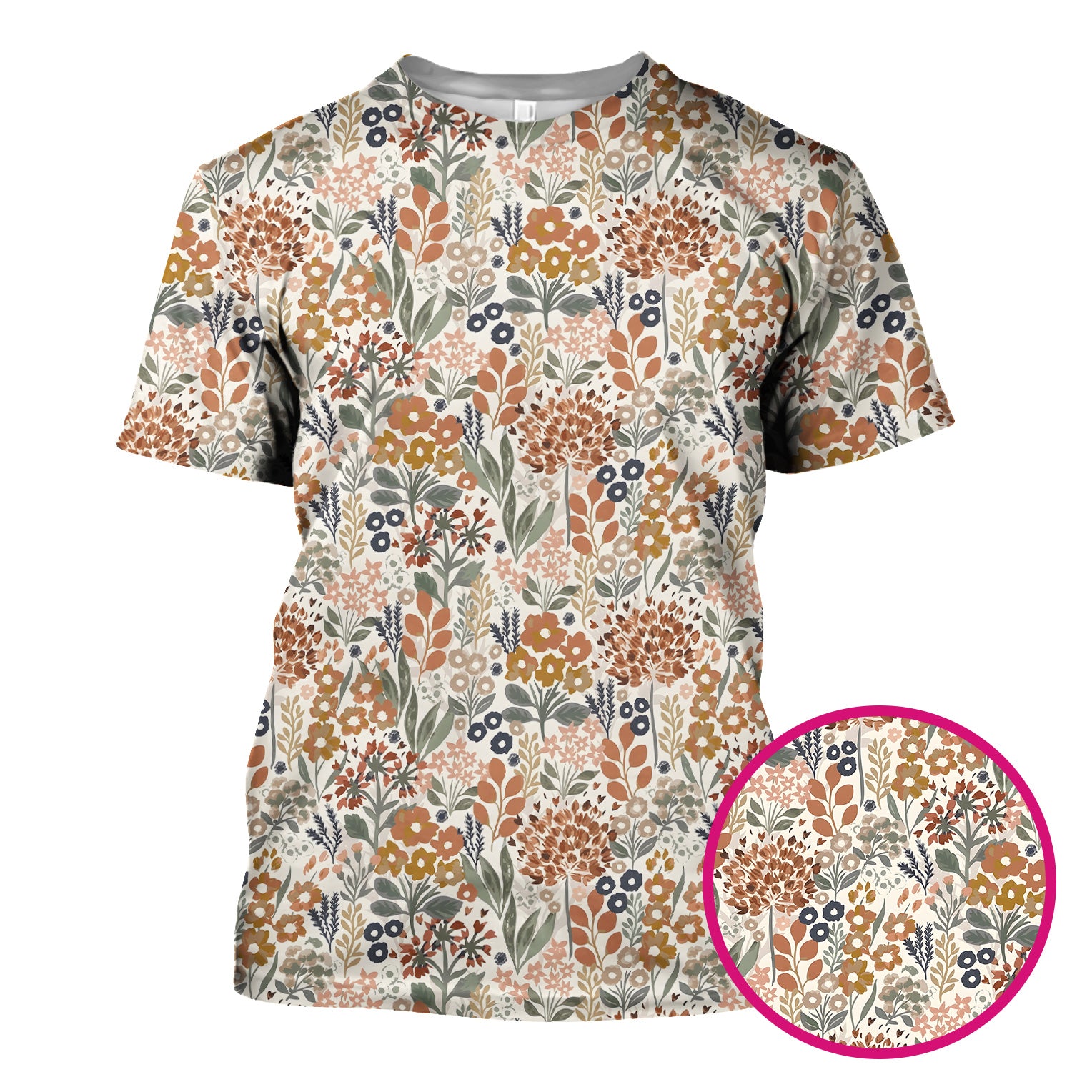Vintage Botanical Floral Pattern Scrub Top, Breathable Fabrics Nursing Uniform