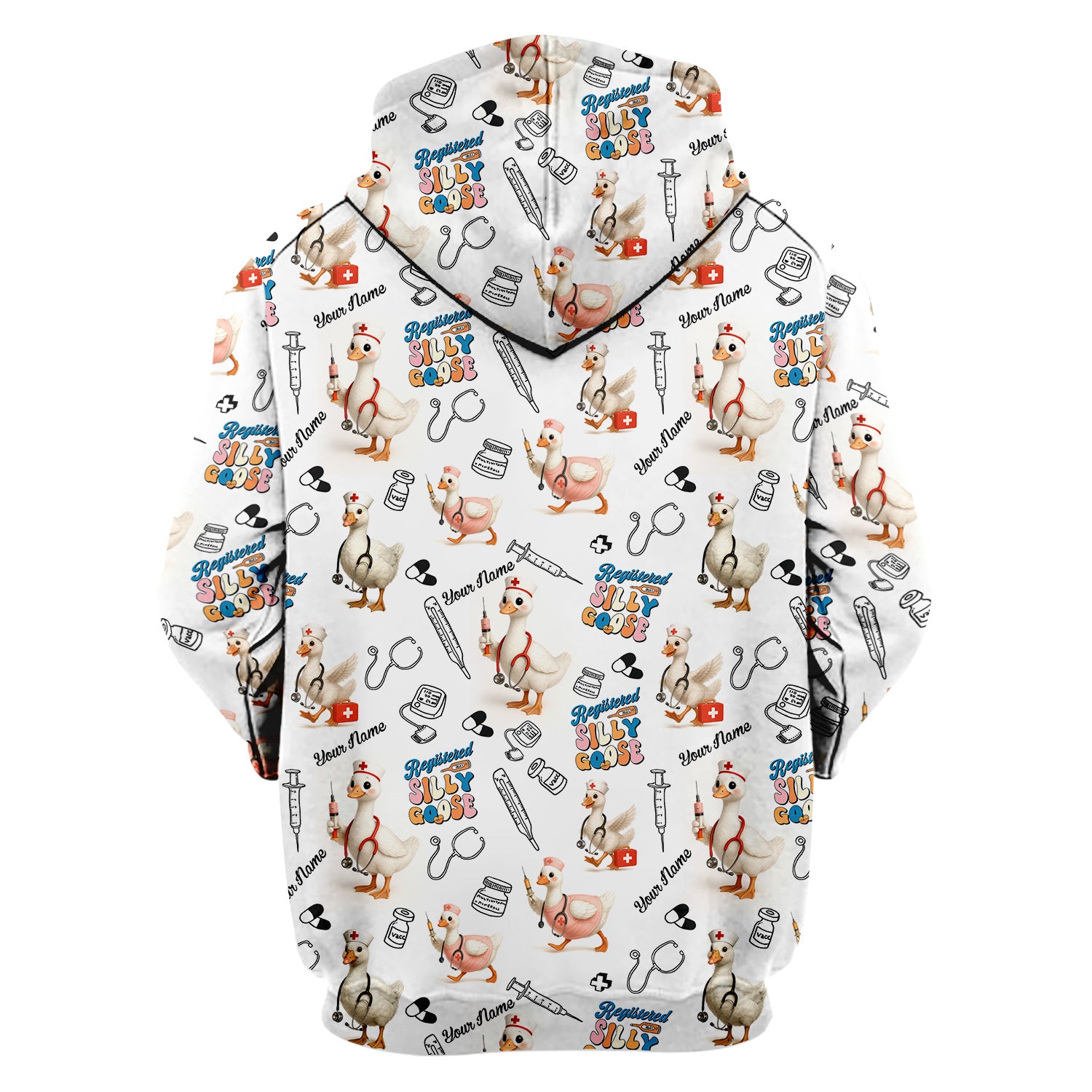 Funny Silly Goose Nurse Scrub Top Personalized Name - Cute Custom Uniform for RN LPN CNA - White V Neck Shirt for Women in Healthcare