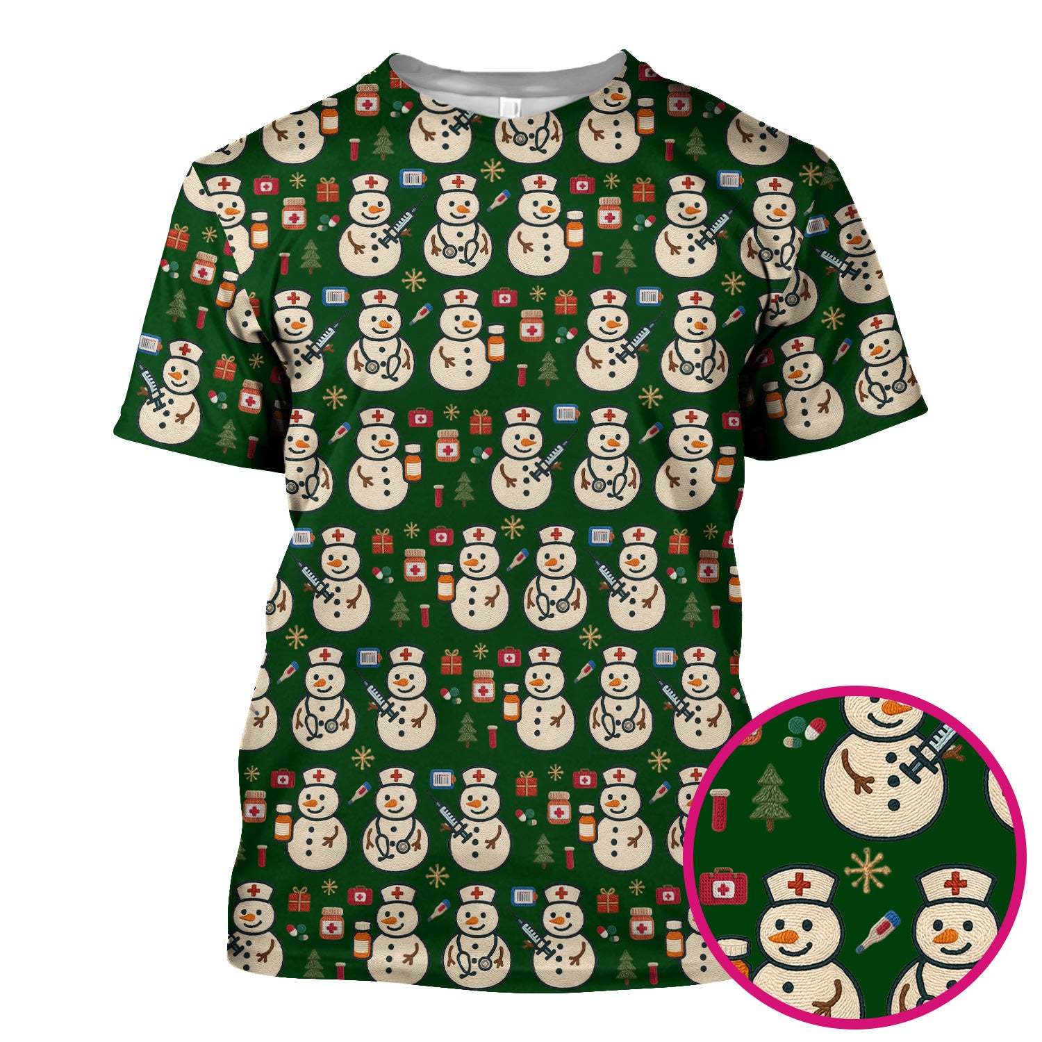 Snowman Nurse Christmas Scrub Top – Festive Medical Pattern Shirt – Cute Holiday Uniform For Nursing