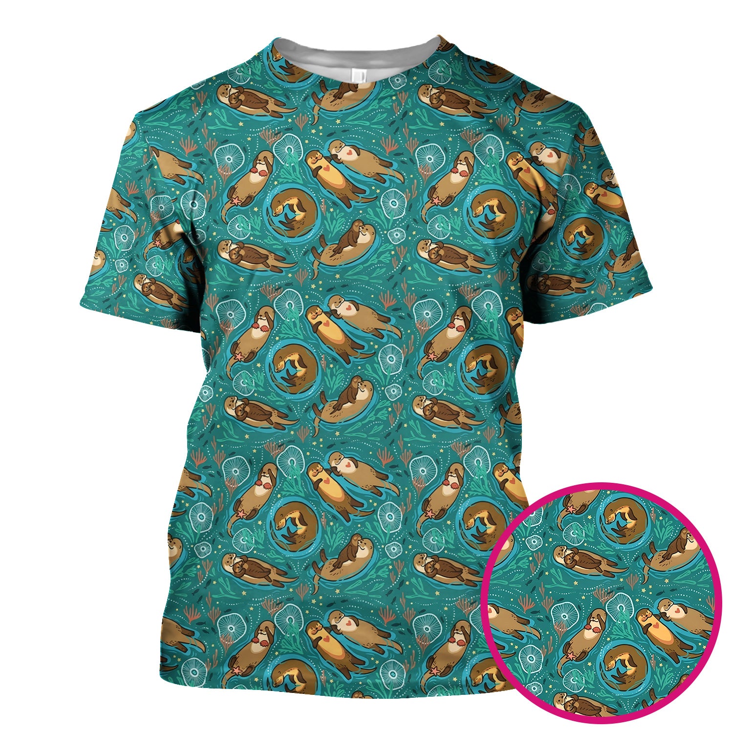 Sea Otter Floating Ocean Pattern Scrub Top, Comfortable Scrubs for Nurses
