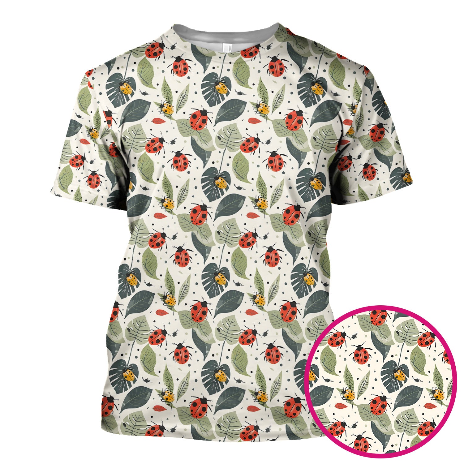 Cute Ladybug Leaf Nature Pattern Scrub Top, Comfortable Scrubs for Nurses