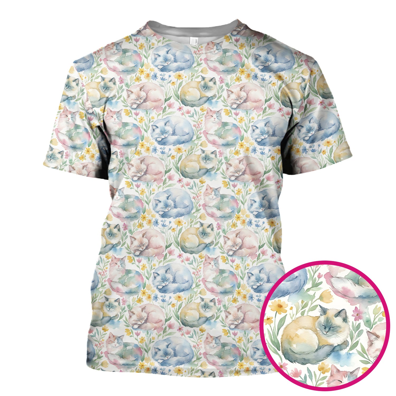 Dreamy Sleeping Cat Floral Pattern Scrub Top, Comfortable Scrubs for Nurses