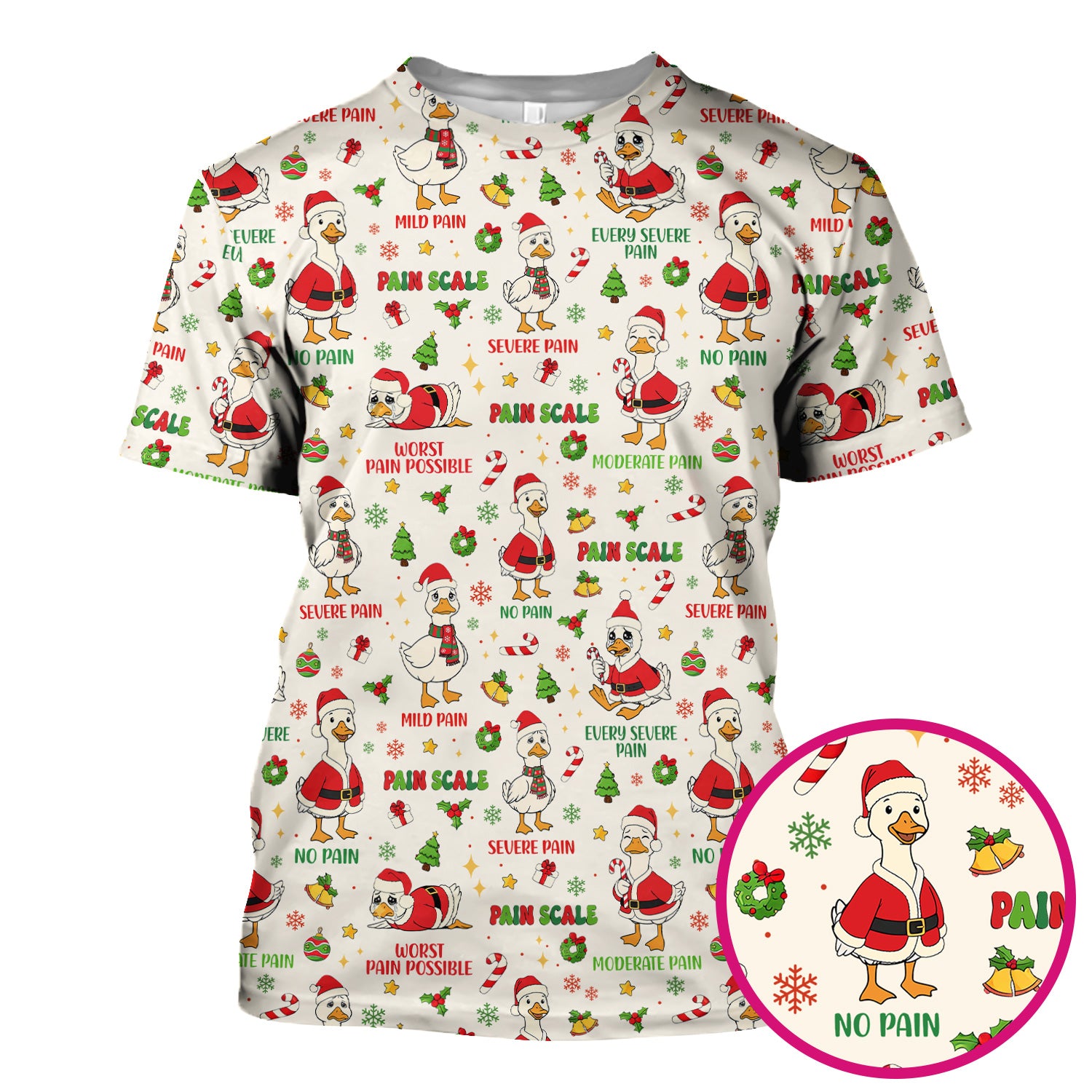 Funny Goose Christmas Scrub Top - Pain Scale Nurse Pattern Shirt - Cute Holiday Medical Scrubs for Women