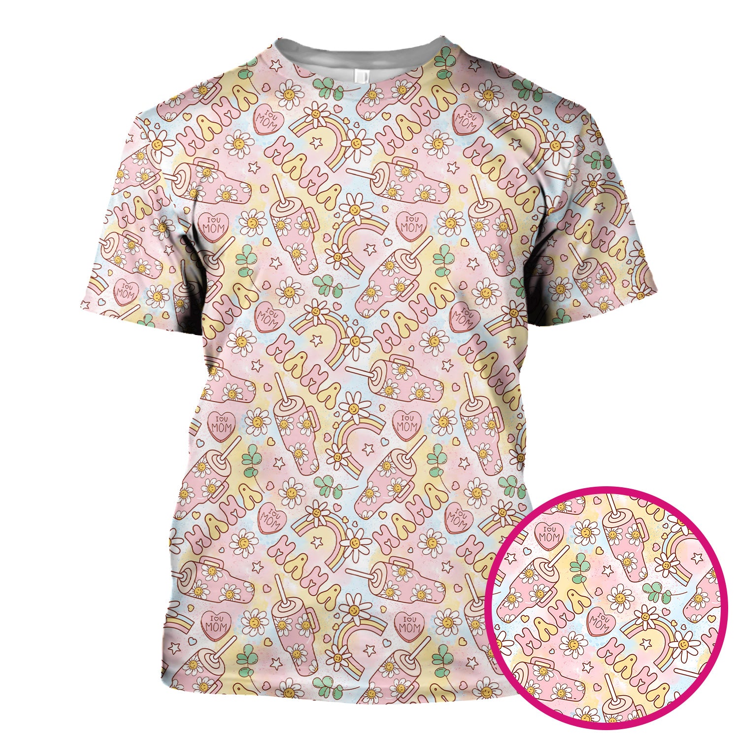 Sweet Nurse Mama Daisy Rainbow Pattern Scrub Top, Comfortable Scrubs for Nurses
