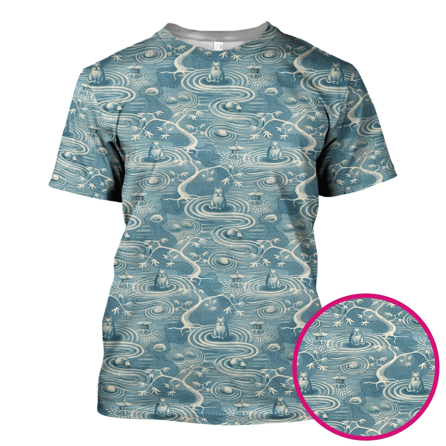 Zen Cat Water Garden Pattern  Scrub Top, Breathable Fabrics Nursing Uniform