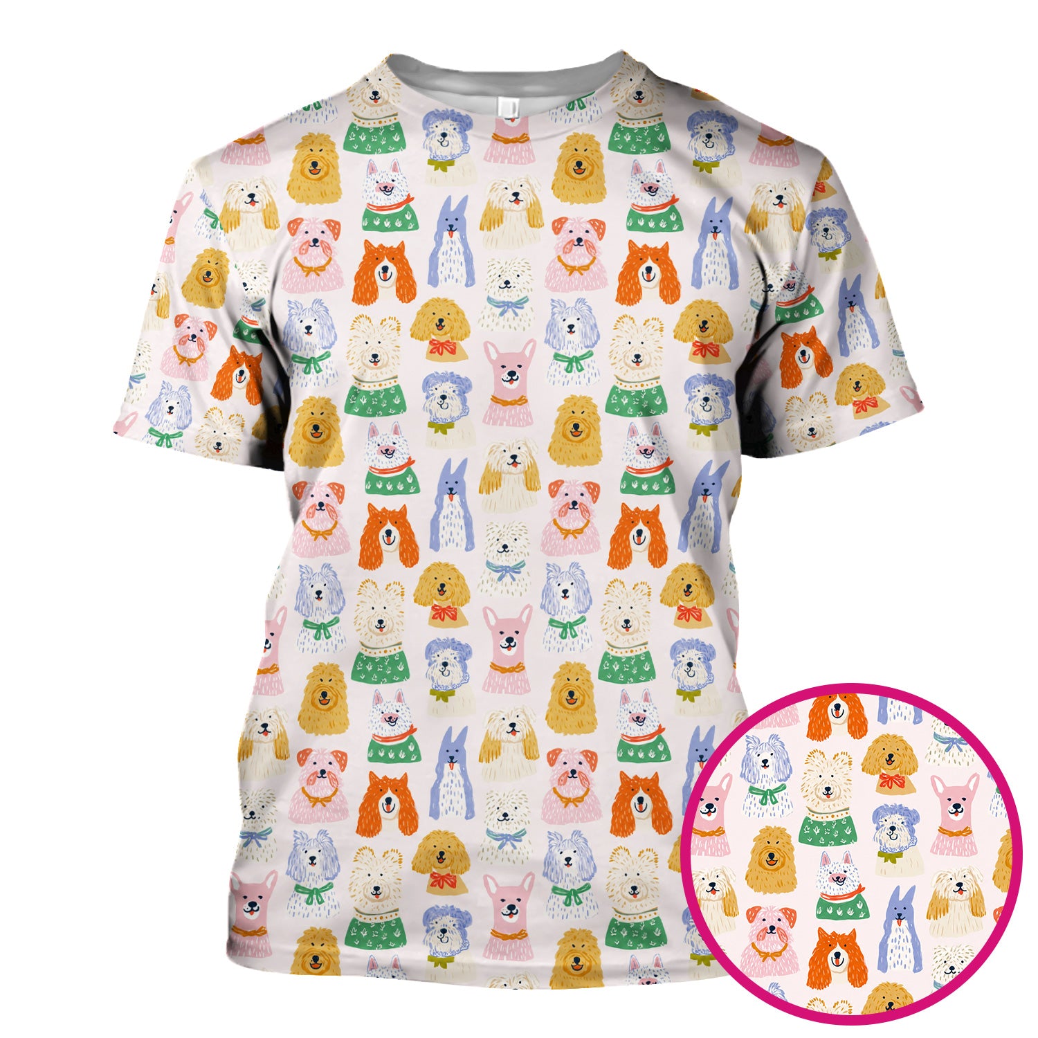 Colorful Dog Faces Cartoon Pattern Scrub Top, Comfortable Scrubs for Nurses