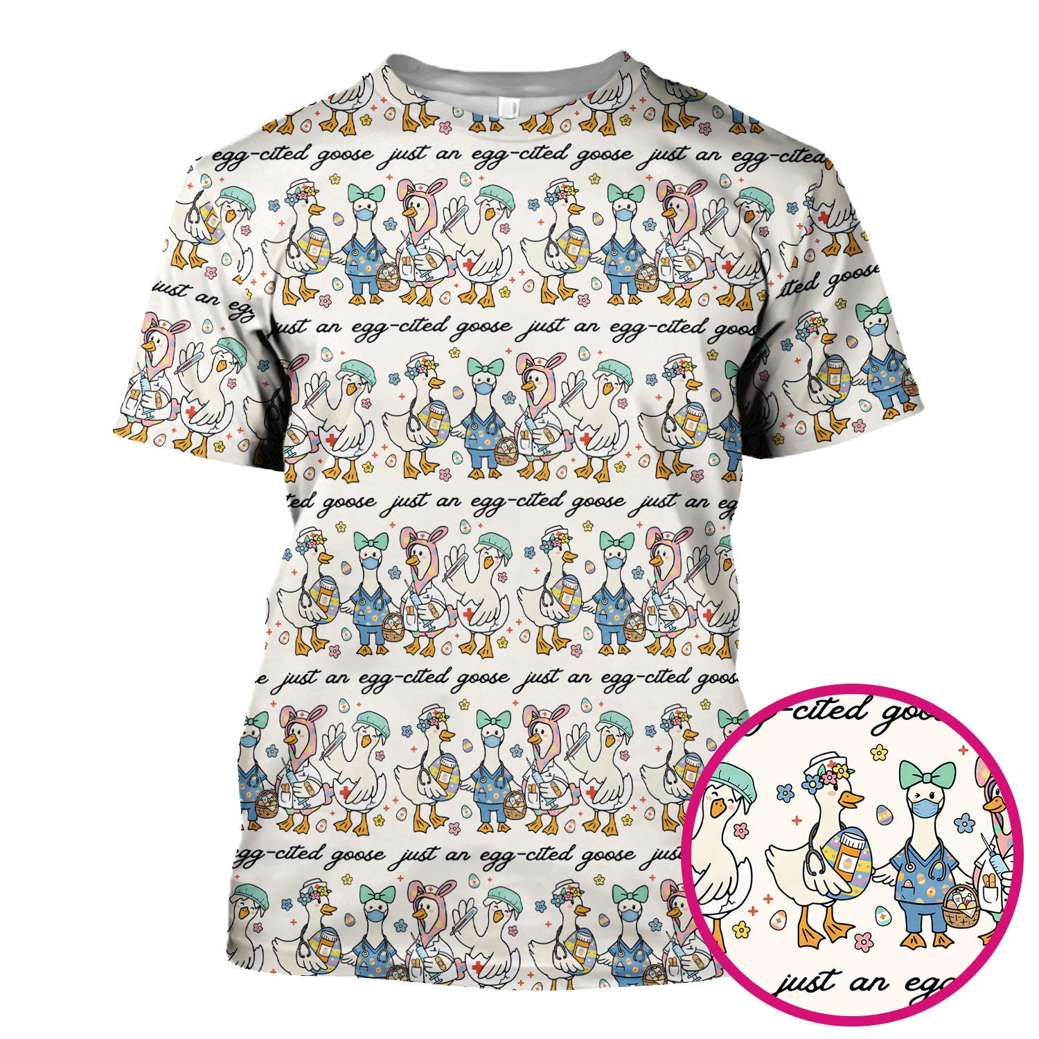 Funny Easter Nurse Goose Pattern Scrub Top, Comfortable Scrubs for Nurses