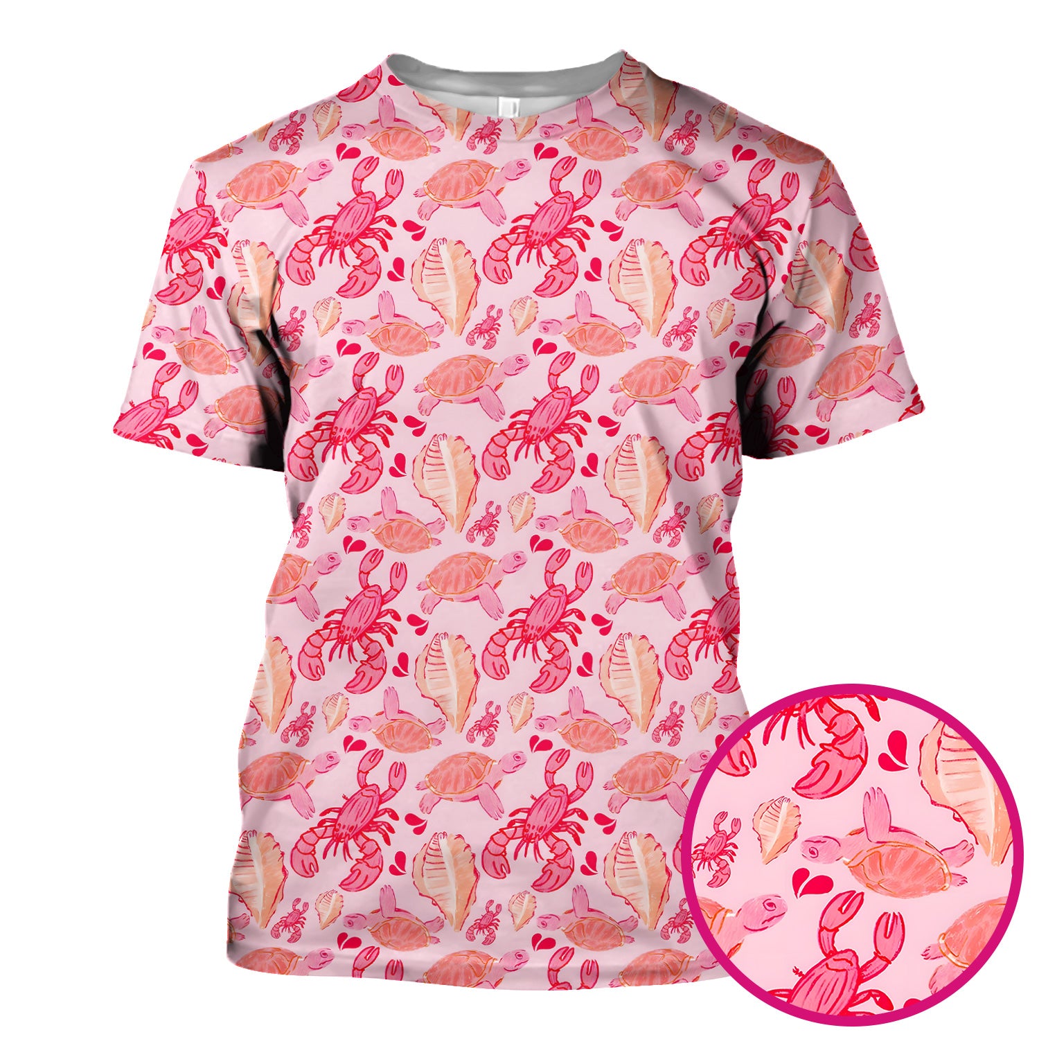 Pink Sea Turtle Lobster Shell Pattern Scrub Top, Coastal Ocean Nursing Uniform for Women