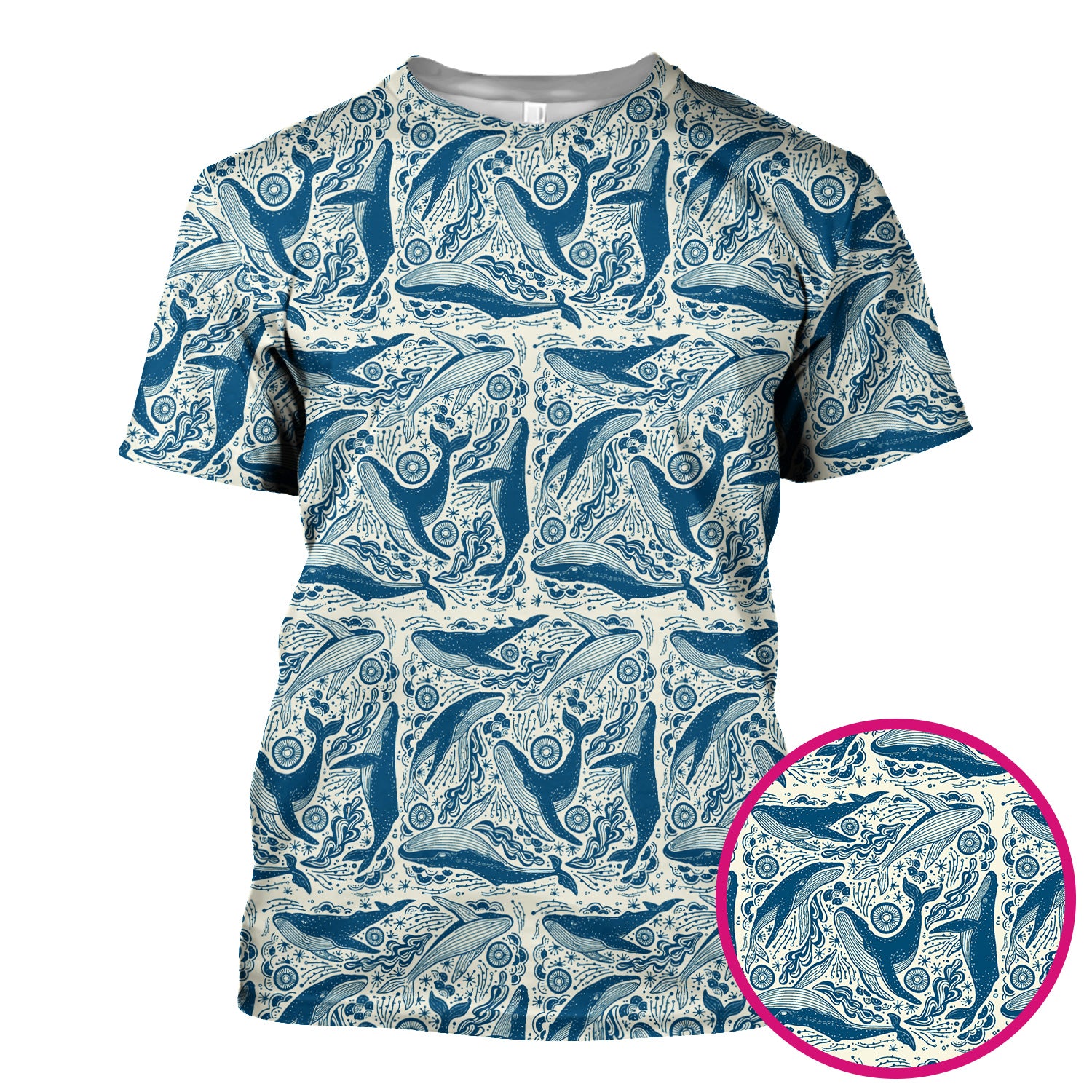 Blue Whale Ocean Pattern Scrub Top, Breathable Fabrics Nursing Uniform