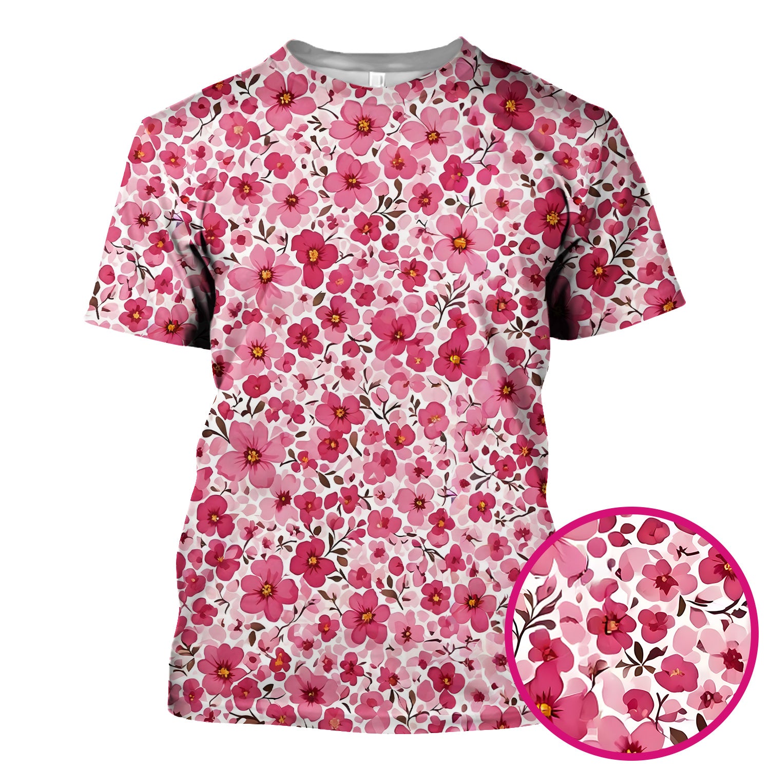 Pink Cherry Blossom Floral Pattern Scrub Top, Comfortable Scrubs for Nurses