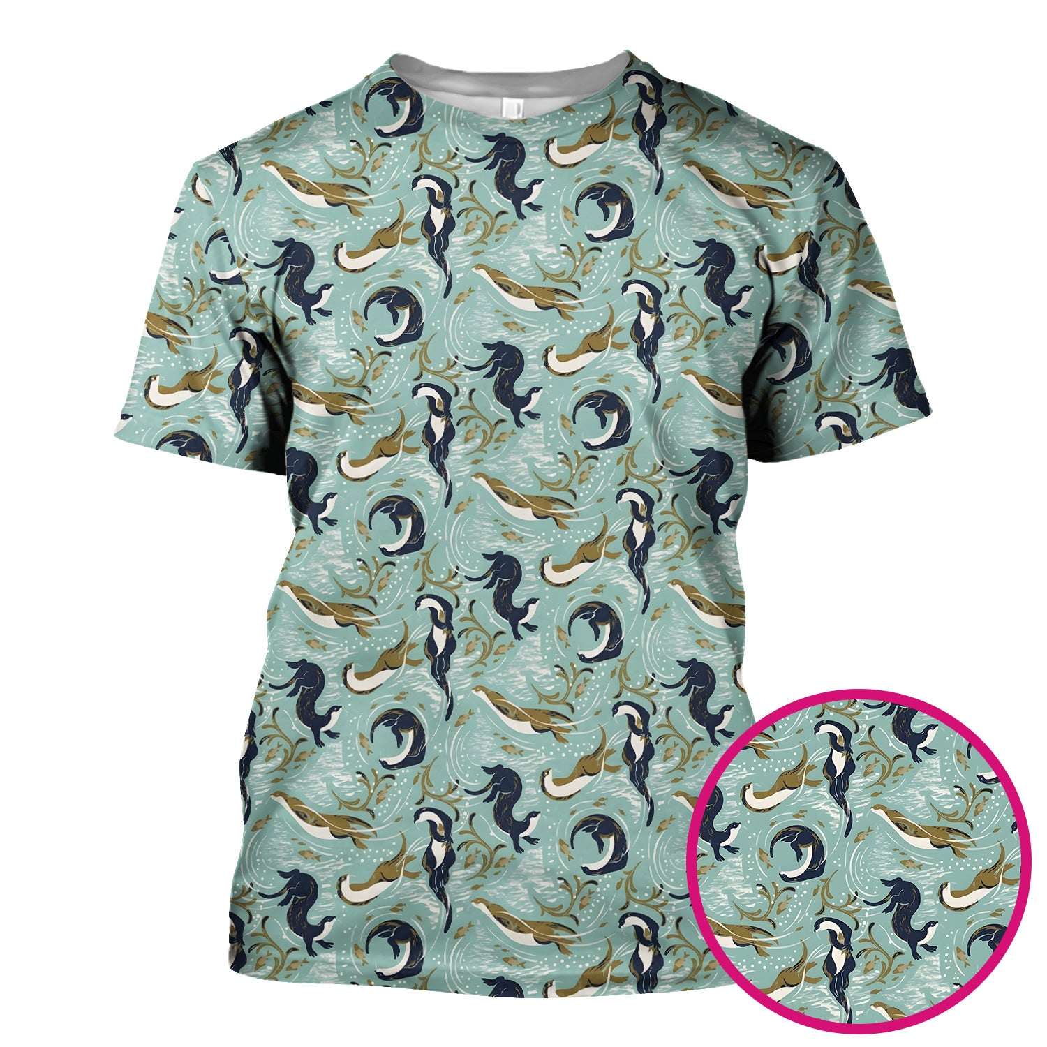 Sea Otter Ocean Wave Coastal Pattern Scrub Top, Comfortable Scrubs for Nurses