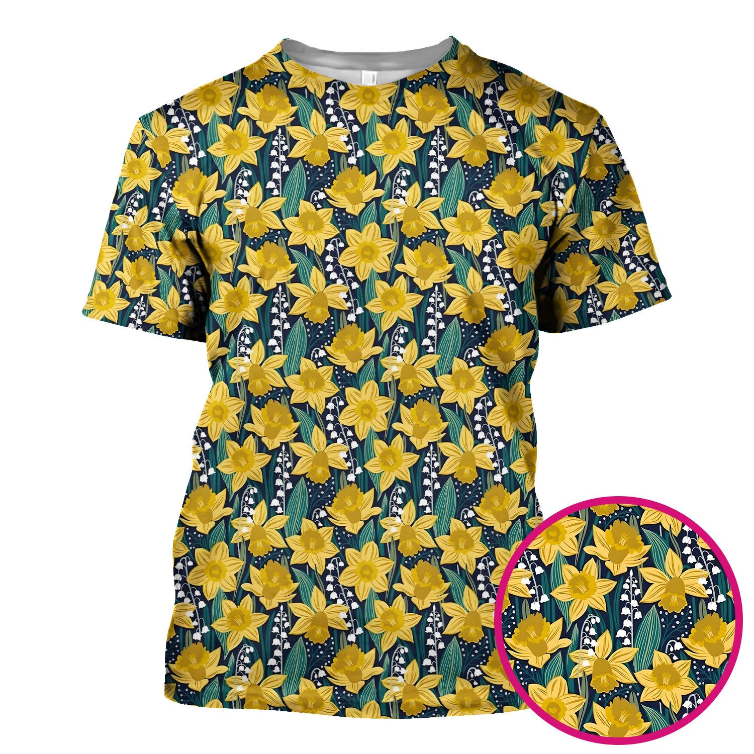 Yellow Daffodil Lily Valley Pattern Scrub Top, Comfortable Scrubs for Nurses