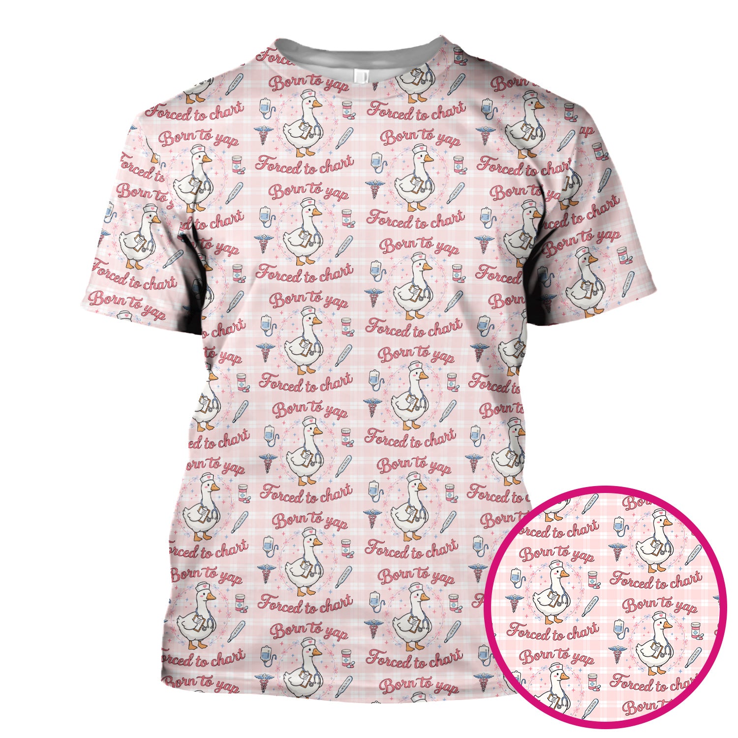 Funny Nurse Goose, Born To Yap Forced To Chart Pattern Scrub Top, Comfortable Scrubs for Nurses