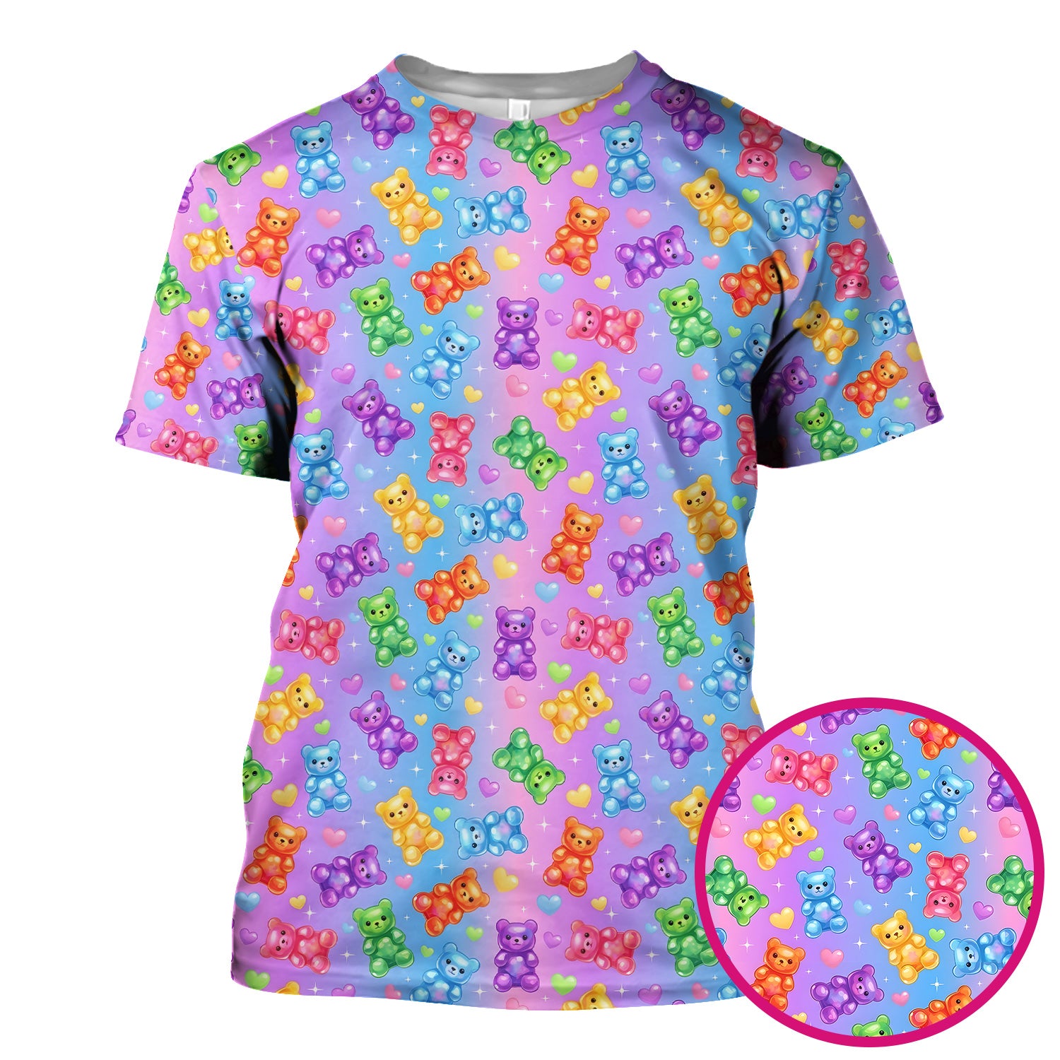 Colorful Gummy Bear Pattern Scrub Top, Breathable Fabrics Nursing Uniform