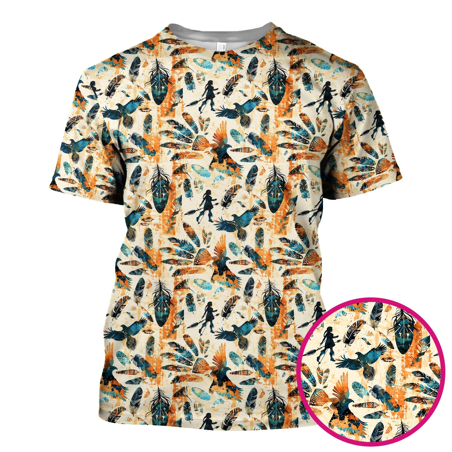 Feather Birds Tribal Print Scrub Top, Comfortable Scrubs for Nurses