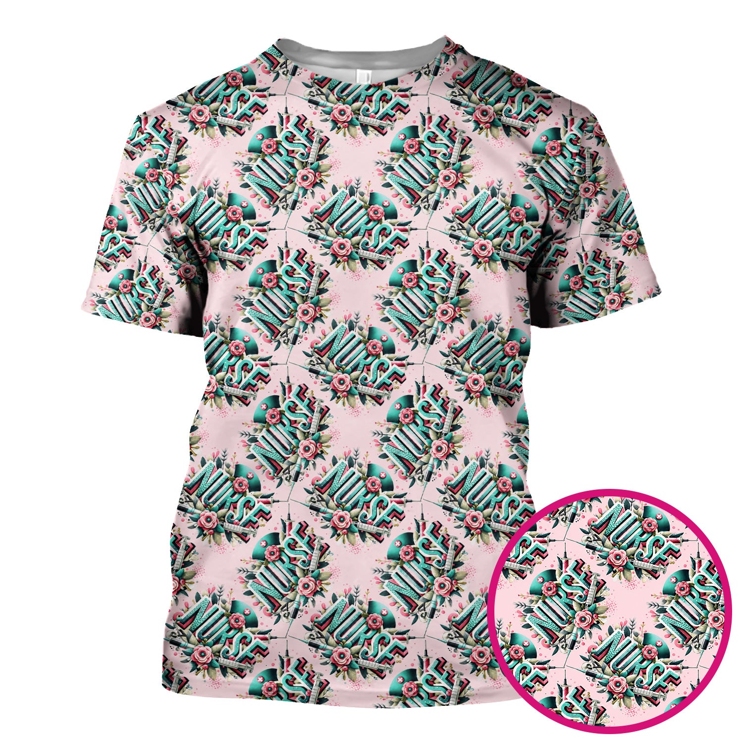 Cute Nurse Typography Floral Medical Pattern Scrub Top, Comfortable Scrubs for Nurses