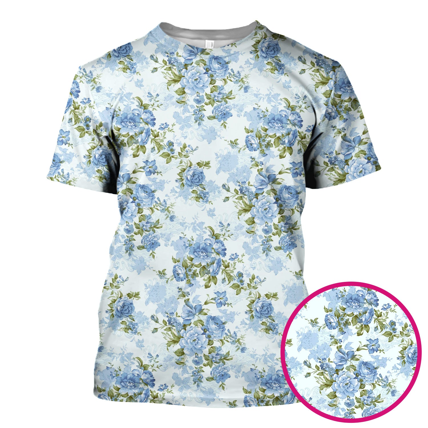 Cute Blue Floral Pattern Scrub Top, Comfortable Scrubs for Nurses
