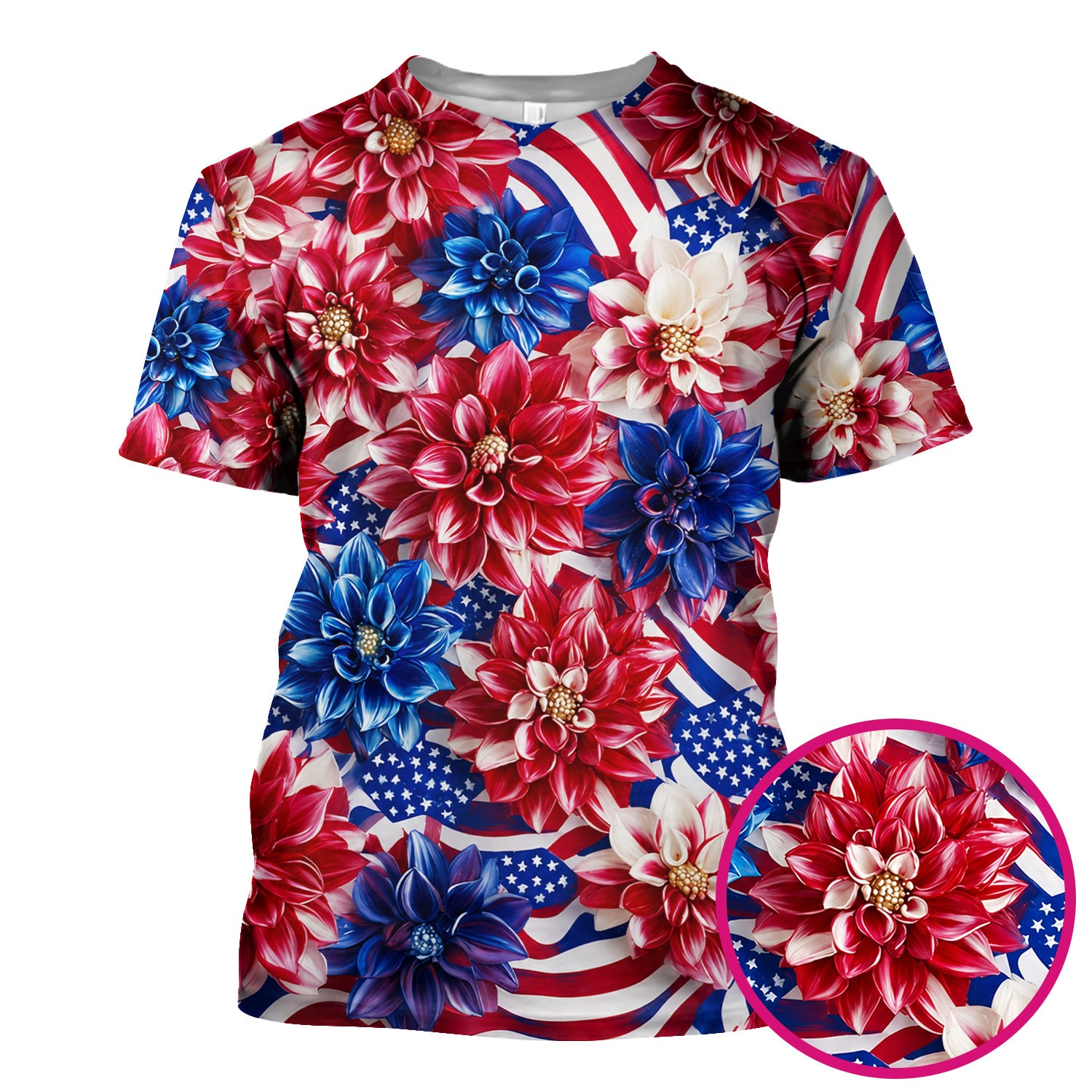 Festive Patriotic Floral Flag Pattern Scrub Top, Comfortable Scrubs for Nurses