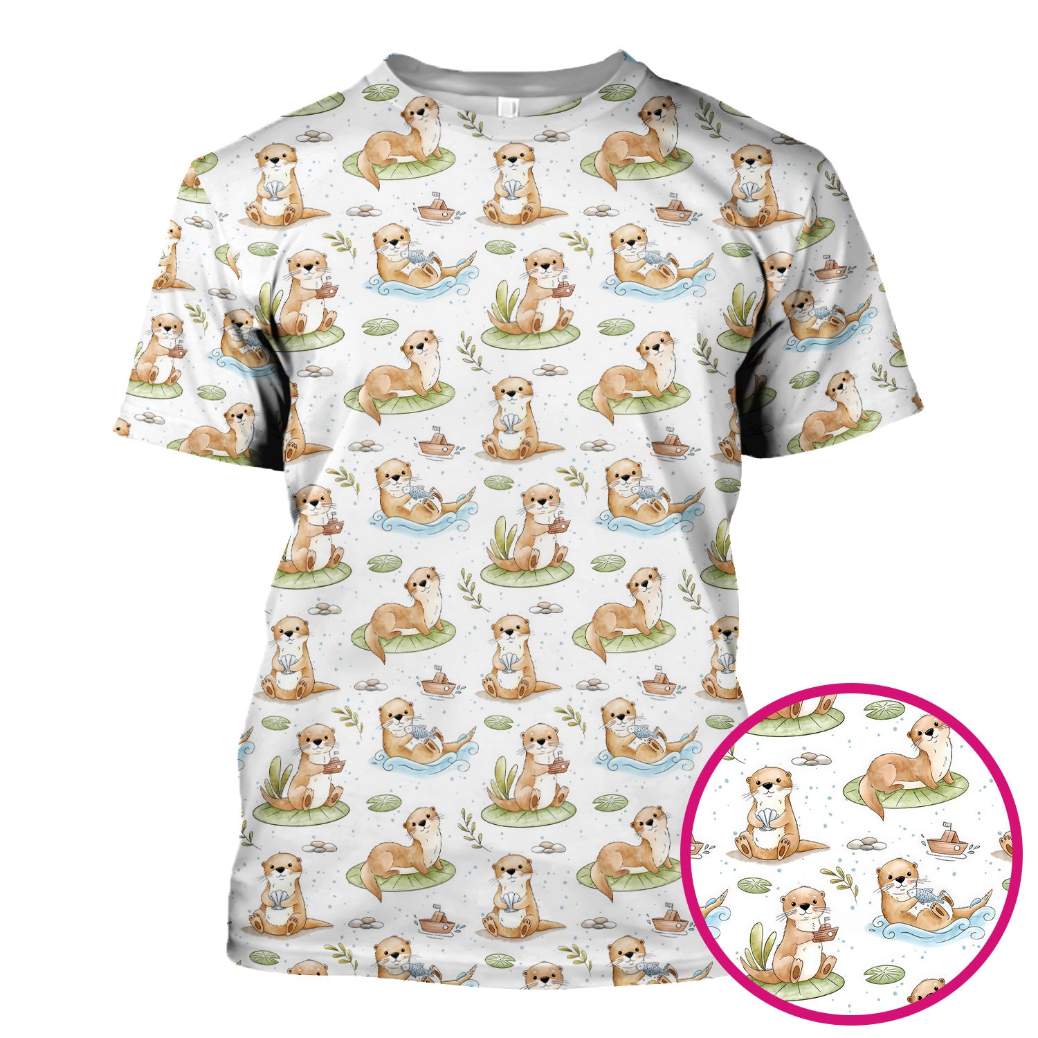 Cute Otter With Lily Pad Pattern Scrub Top, Comfortable Scrubs for Nurses