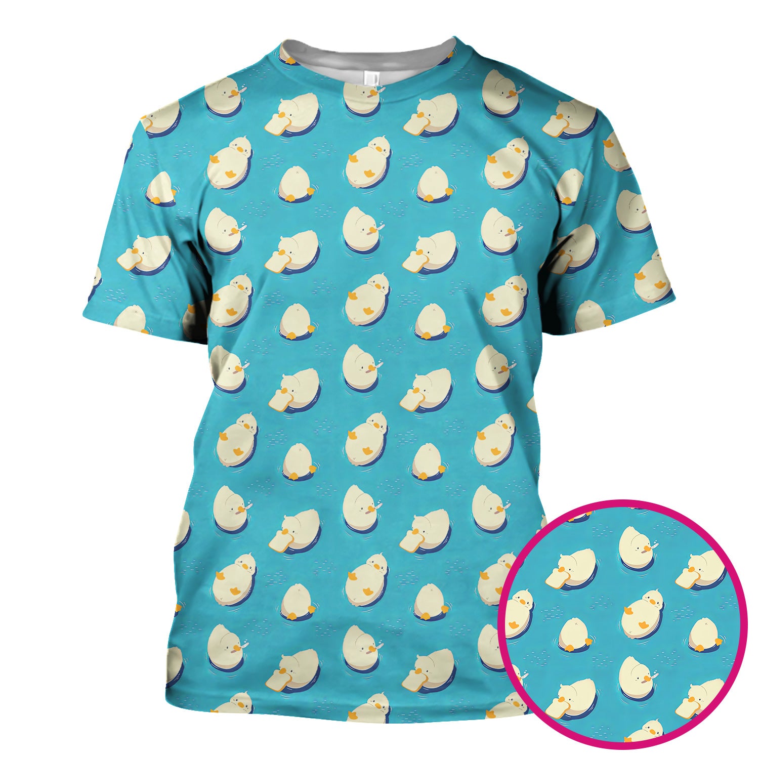 Cute Blue Duck Pond Pattern Scrub Top, Comfortable Scrubs For Nurses