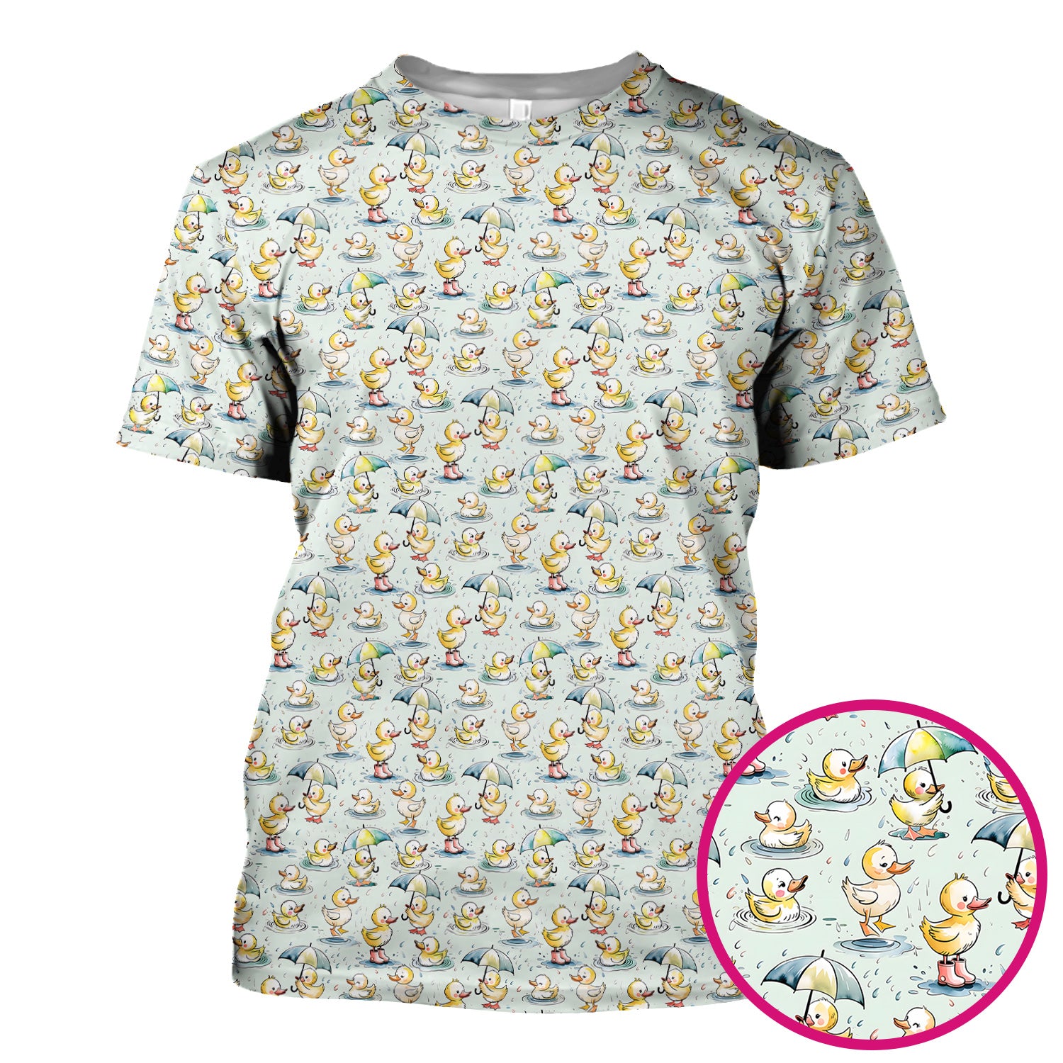 Playful Duck Rain Umbrella Print Nurse Scrub Top, Breathable Fabrics Nursing Uniform