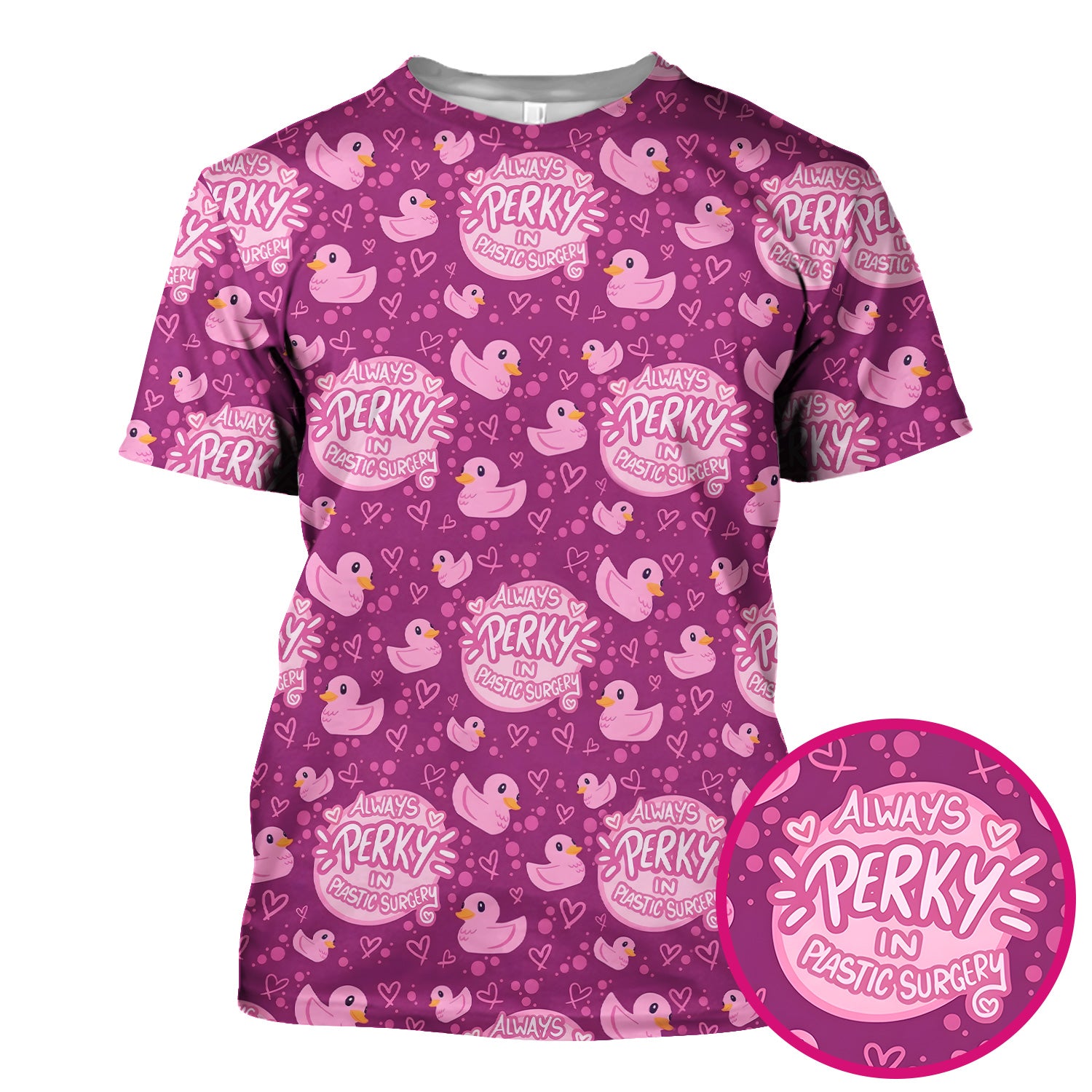 Always Perky Plastic Surgery Duck Pattern Scrub Top, Comfortable Scrubs for Nurses