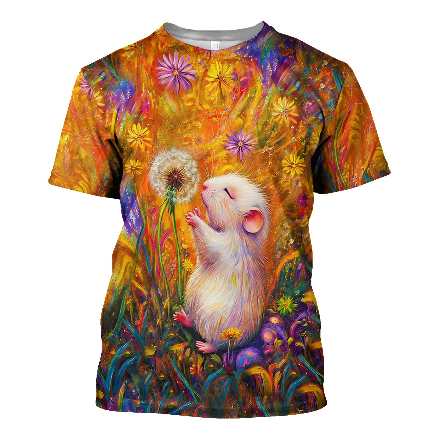 Cute Whimsical Mouse Dandelion Pattern Scrub Top, Comfortable Scrubs for Nurses