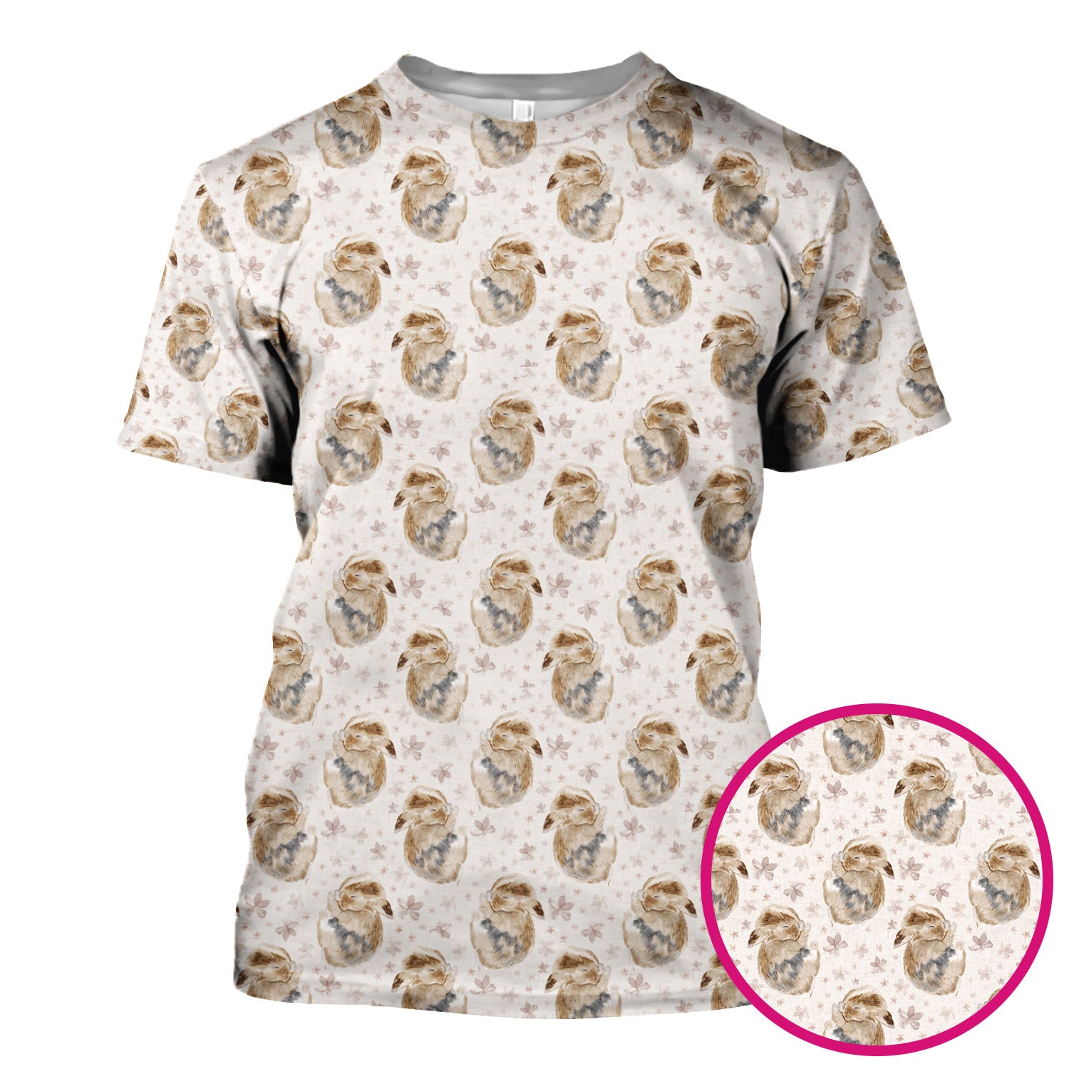 Cute Sleeping Bunny Floral Meadow Pattern Nurse Scrub Top, Comfortable Scrubs for Nurses