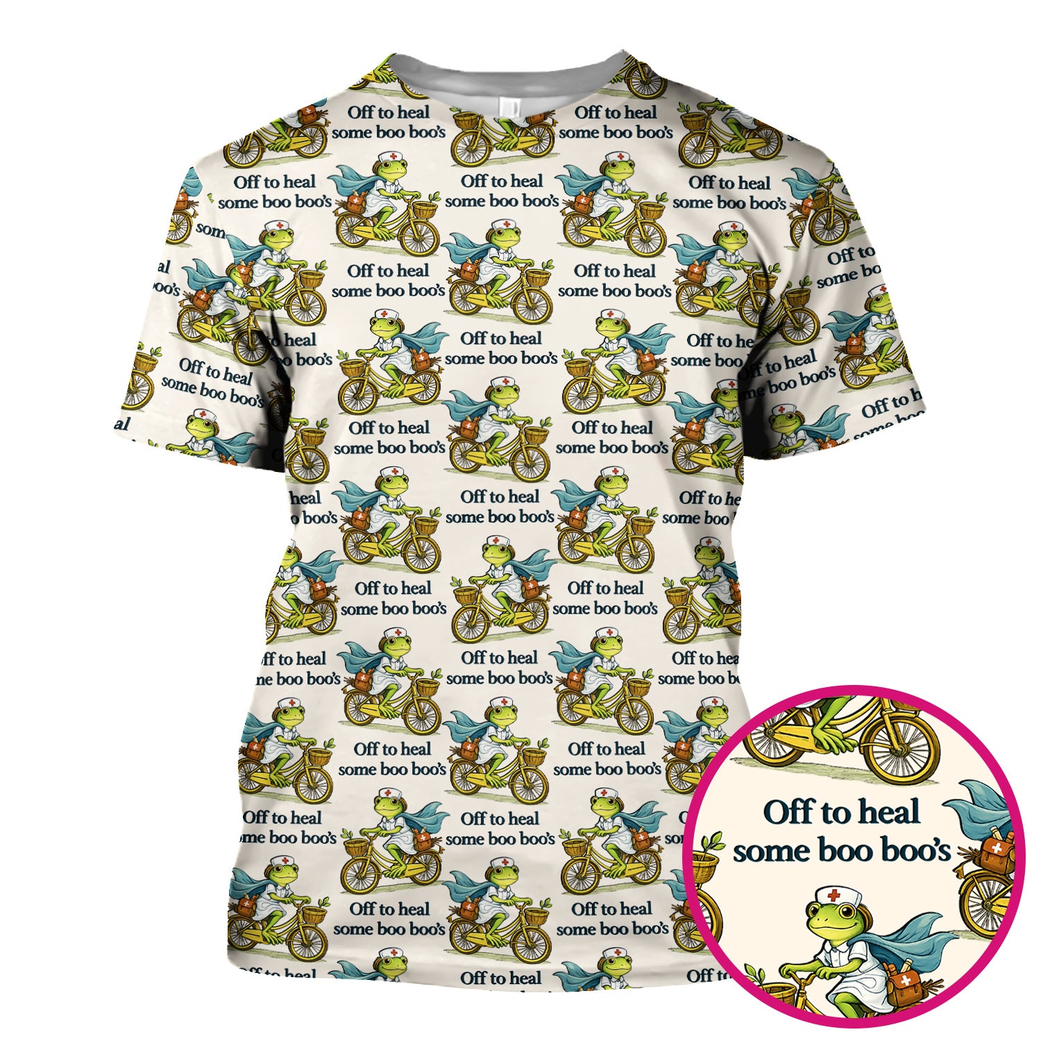 Funny Frog Nurse Cycling Pattern Scrub Top, Comfortable Scrubs for Nurses