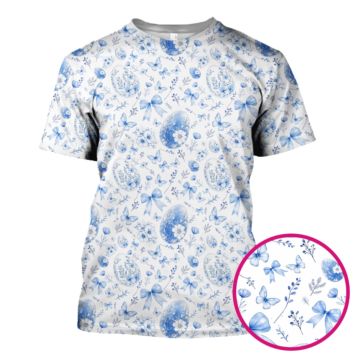 Butterfly Floral Bow Vintage Pattern Scrub Top, Breathable Fabrics Nursing Uniform