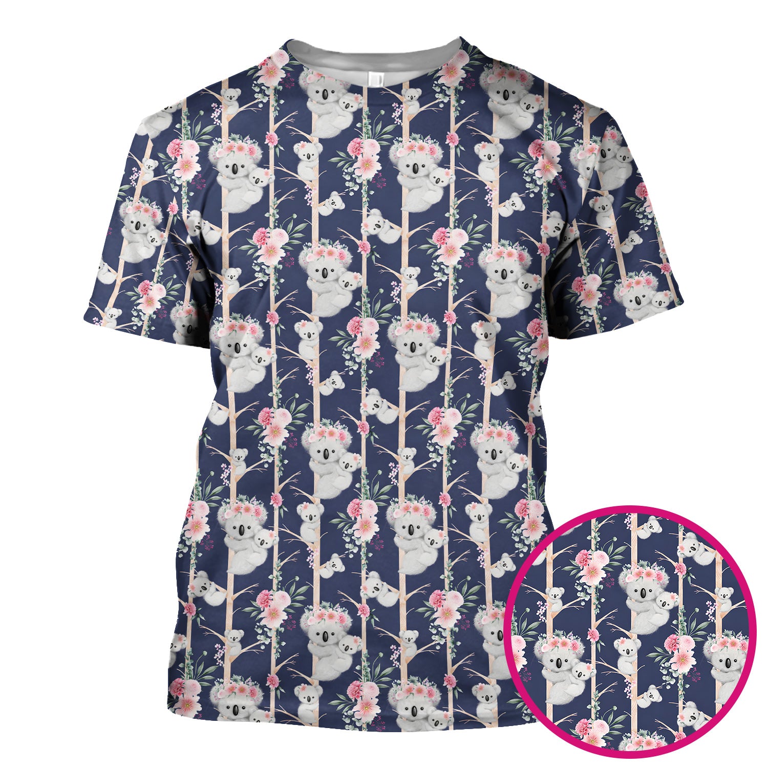 Cute Koala Climbing Tree Blossom Pattern Nurse Scrub Top, Breathable Fabrics Nursing Uniform