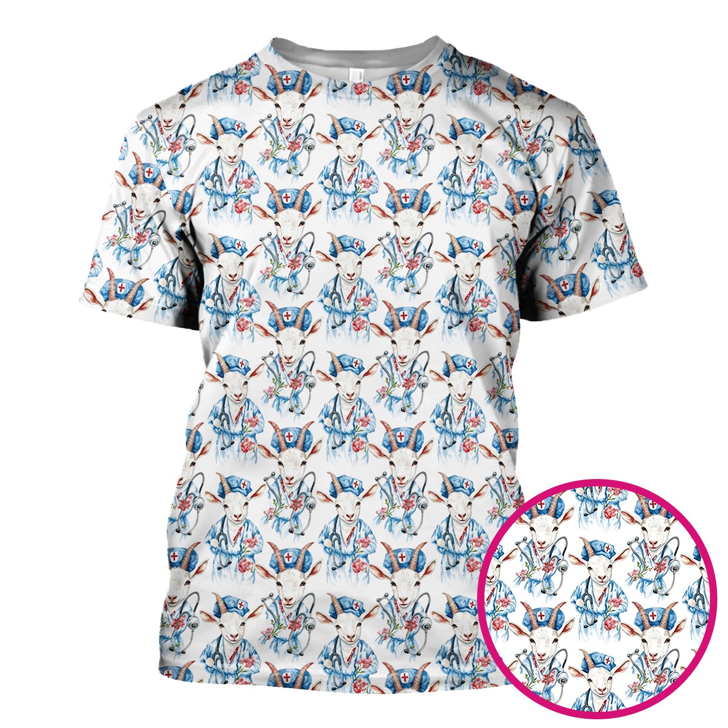 Cute Goat Animal Lover Pattern Scrub Top, Comfortable Scrubs for Nurses