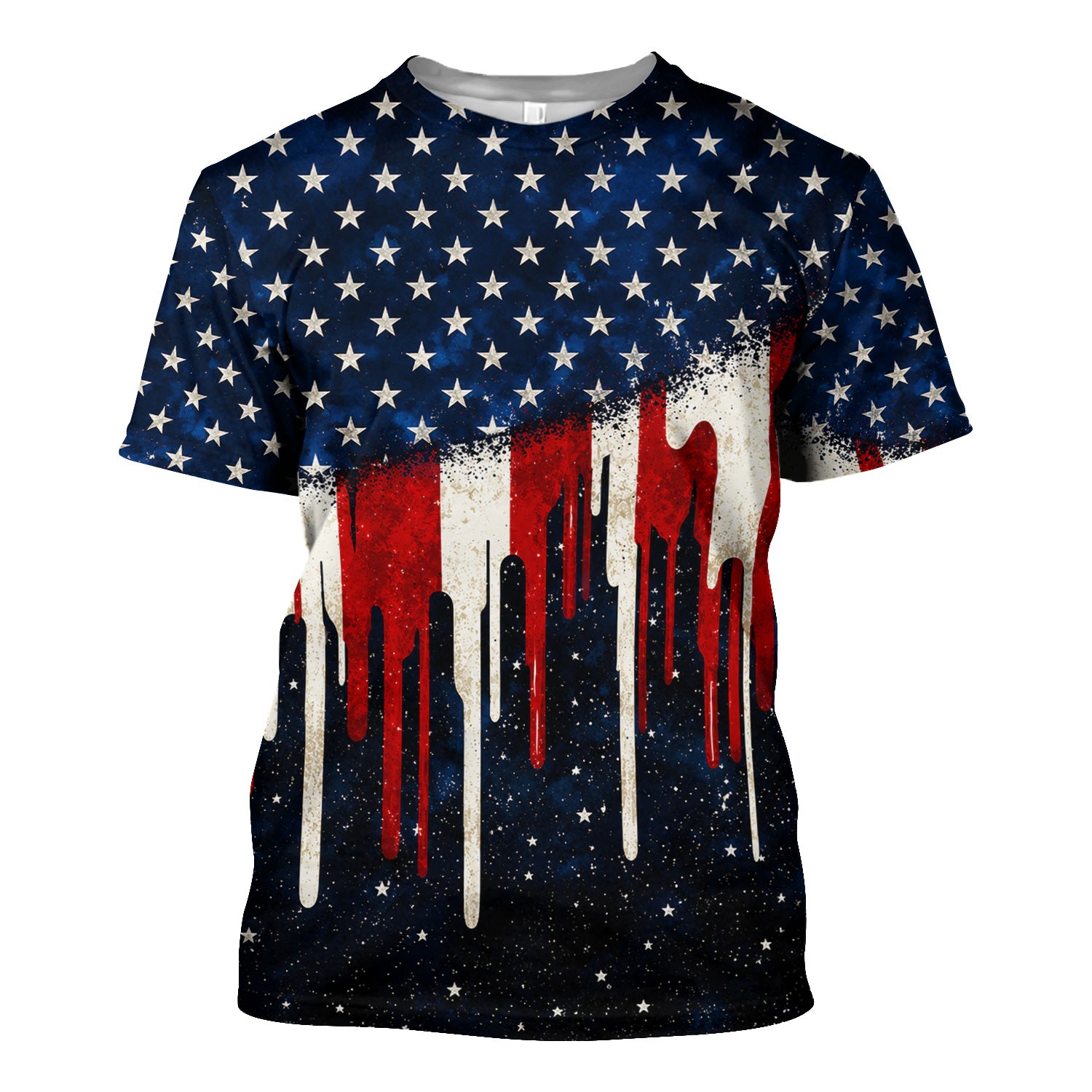 Festive Patriotic Dripping Flag Pattern Scrub Top, Comfortable Scrubs for Nurses