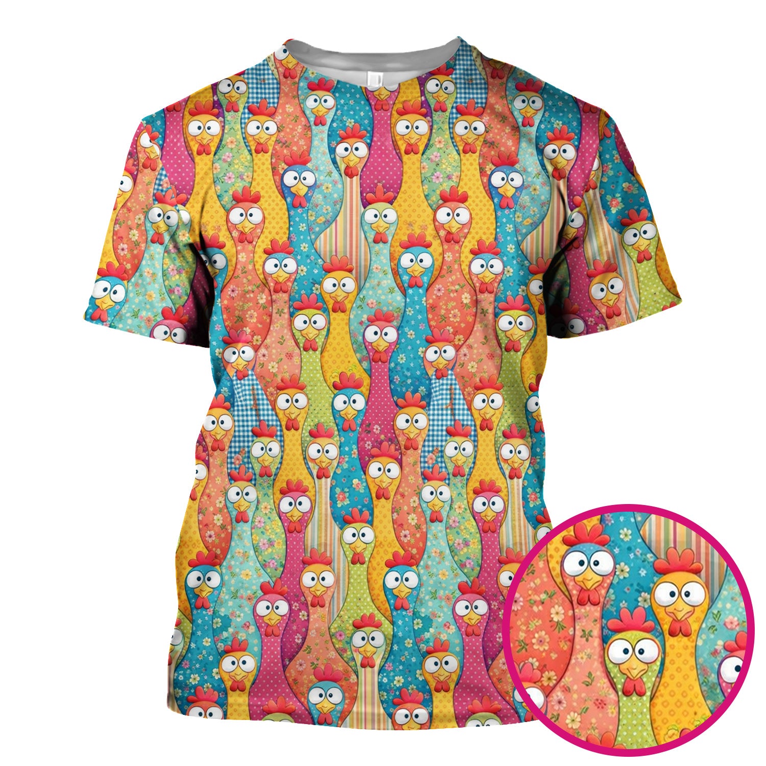 Funny Farm Chicken Cartoon Pattern Scrub Top, Comfortable Scrubs for Nurses