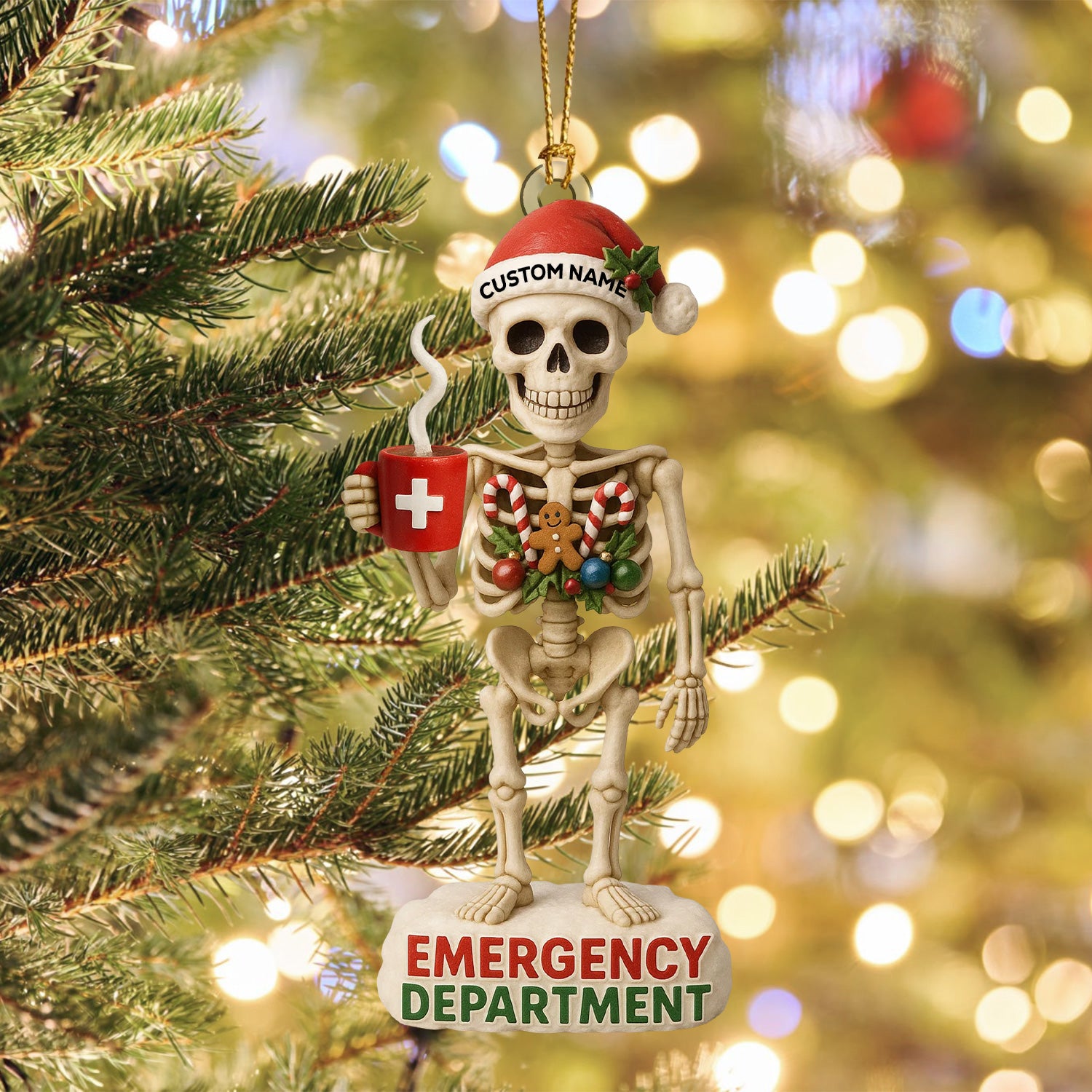 Personalized Skeleton Nurse Christmas Ornament, Custom Name Emergency Department Ornament, Funny Medical Xmas Tree Decor, Gift for ER Nurses & Healthcare Workers