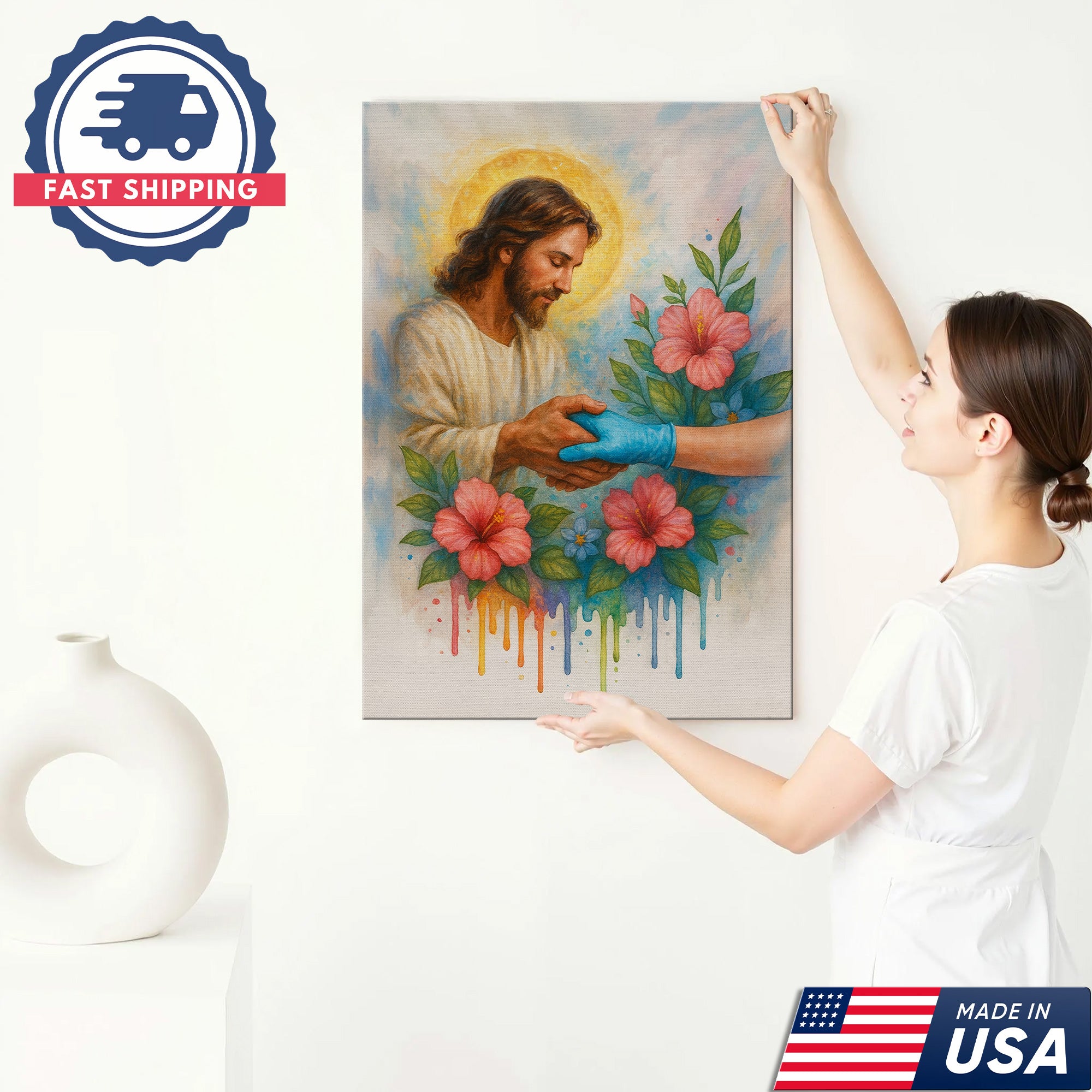 Christian Nurse Canvas, Religious Healthcare Wall Decor, Healing Hand of God, RN LPN CNA Gift