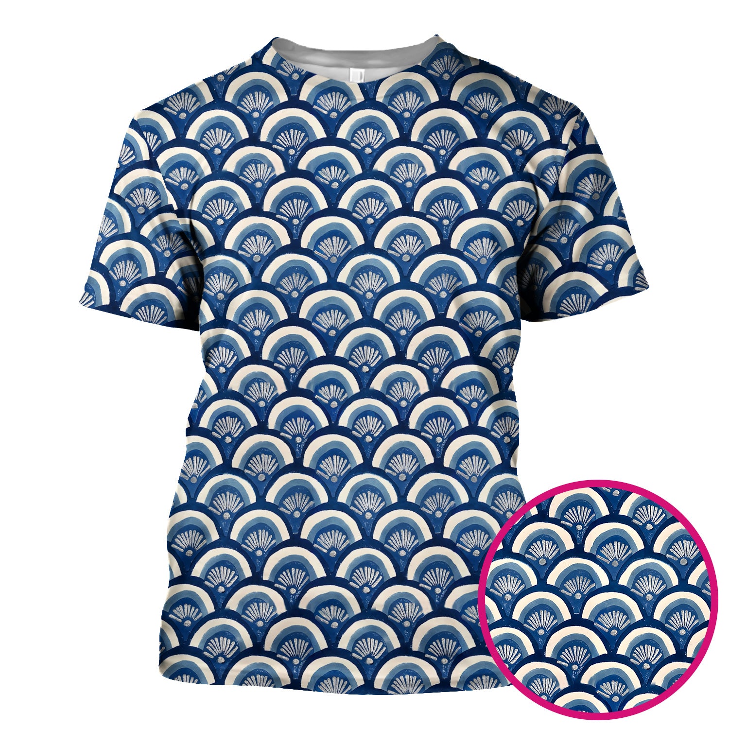 Blue Seashell Pattern Scrub Top for Women, Breathable Nursing Uniform