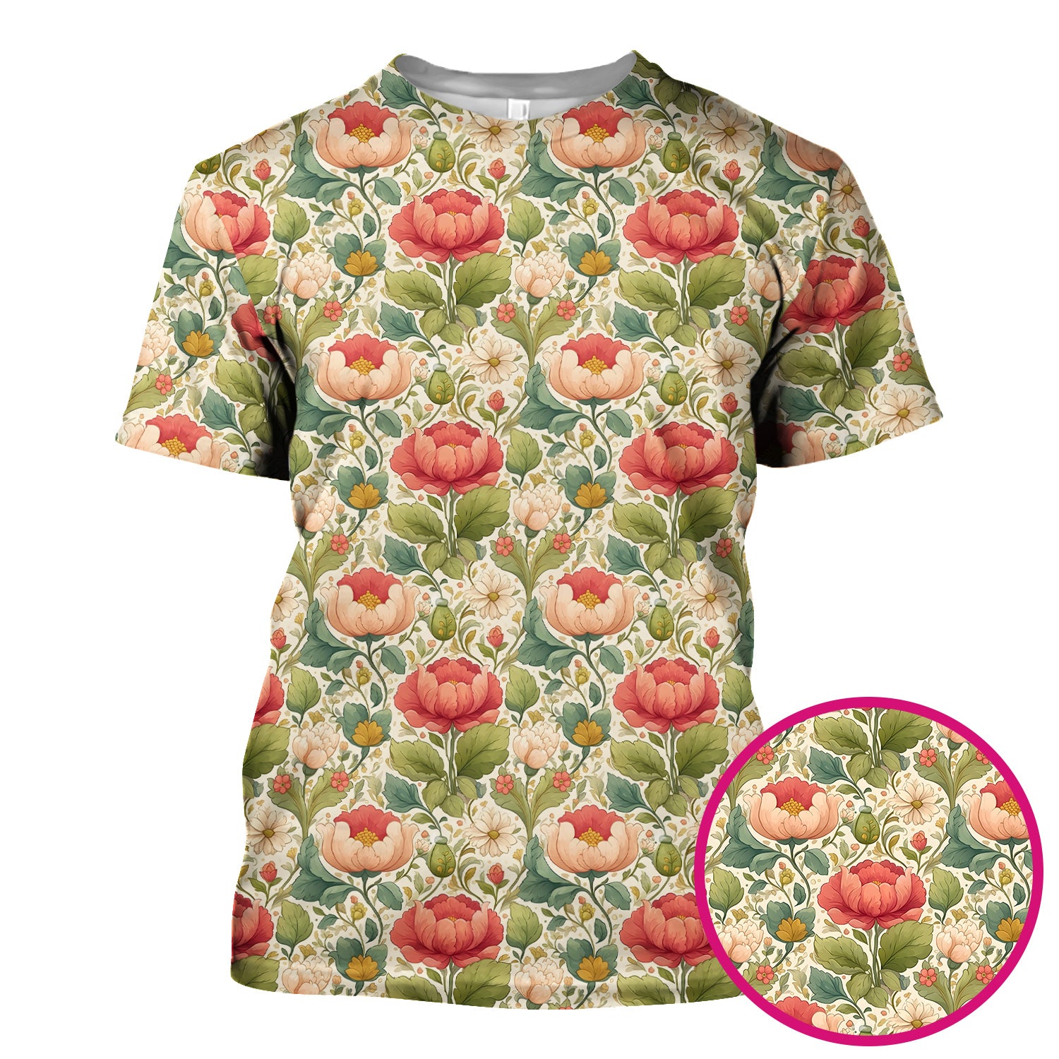 Vintage Botanical Peony Floral Pattern Scrub Top, Breathable Fabrics Nursing Uniform