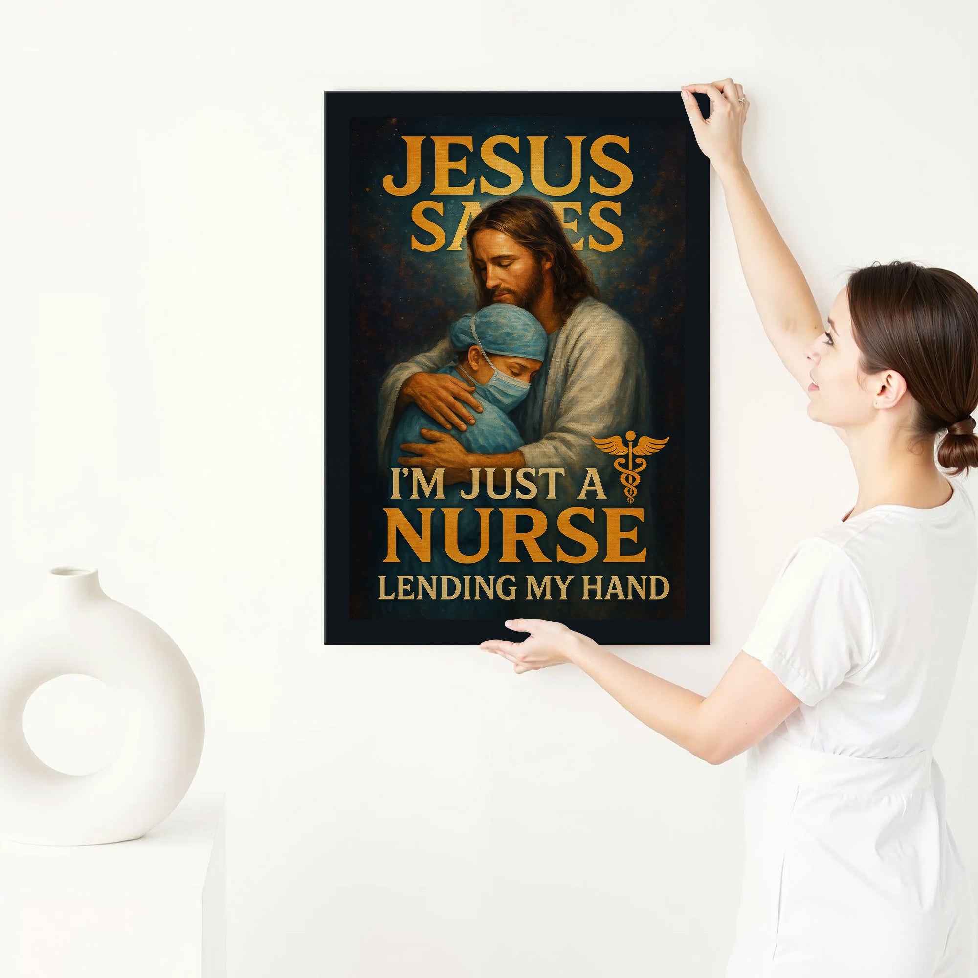 Jesus Saves Nurse Canvas, I’m Just a Nurse Lending My Hand, RN LPN CNA Gift