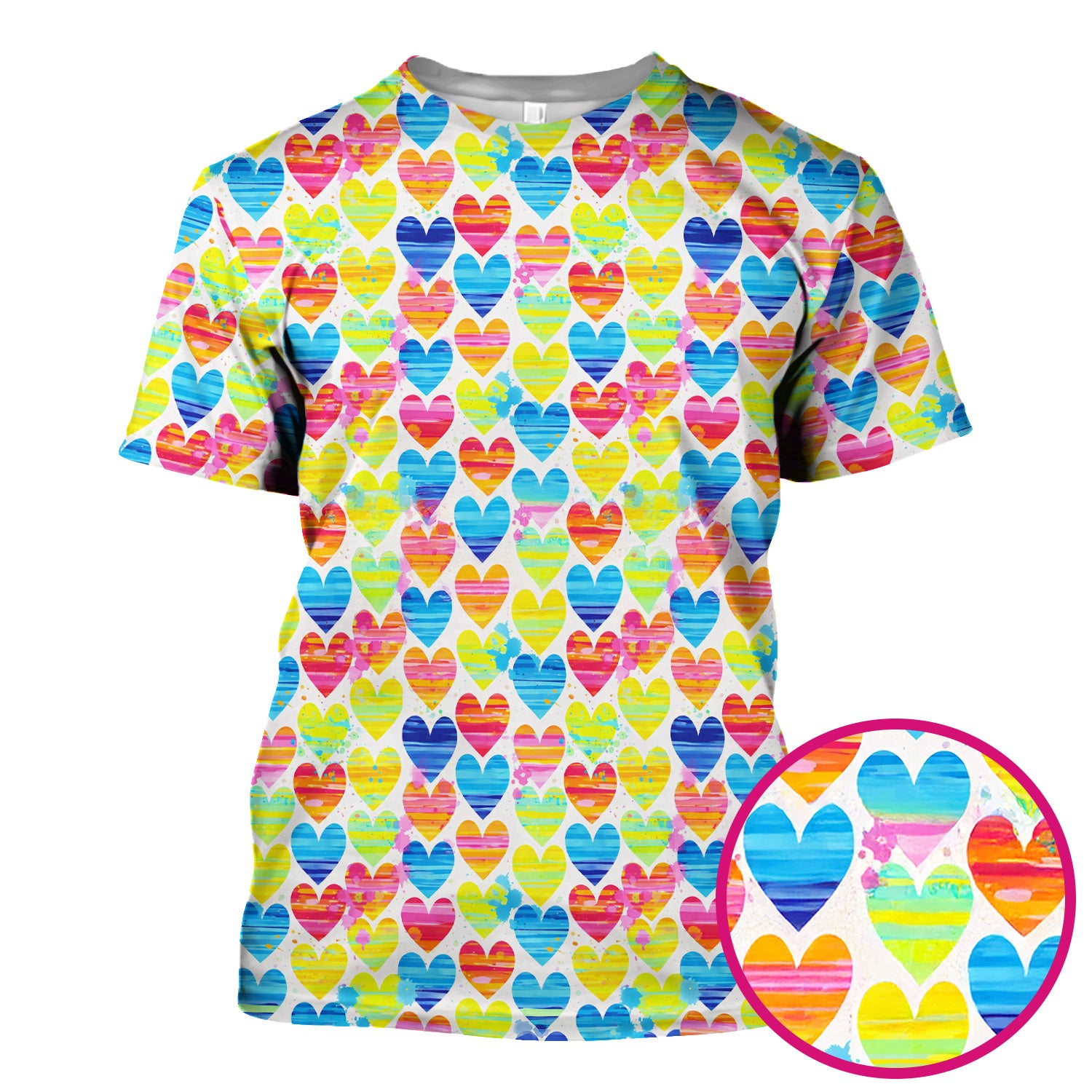 Bright Multicolor Rainbow Heart All Over Print Pattern Scrub, Comfortable Scrubs for Nurses