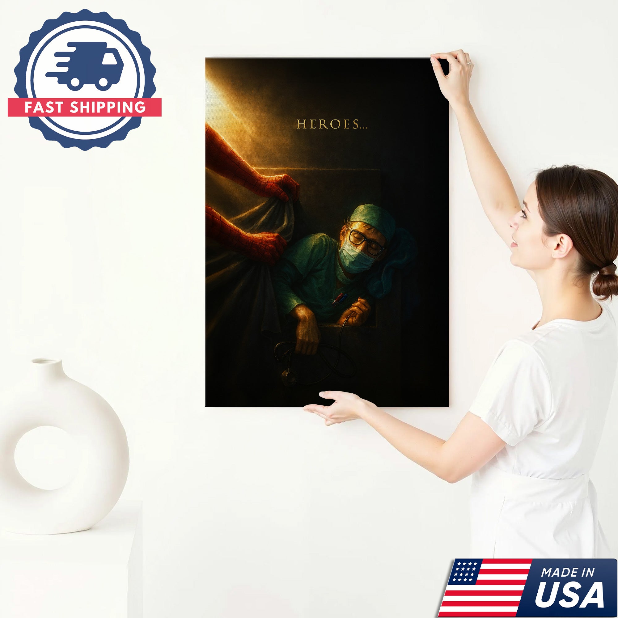 Heroes Is Nurse Canvas, Funny Medical Gift for RN LPN CNA Healthcare Workers