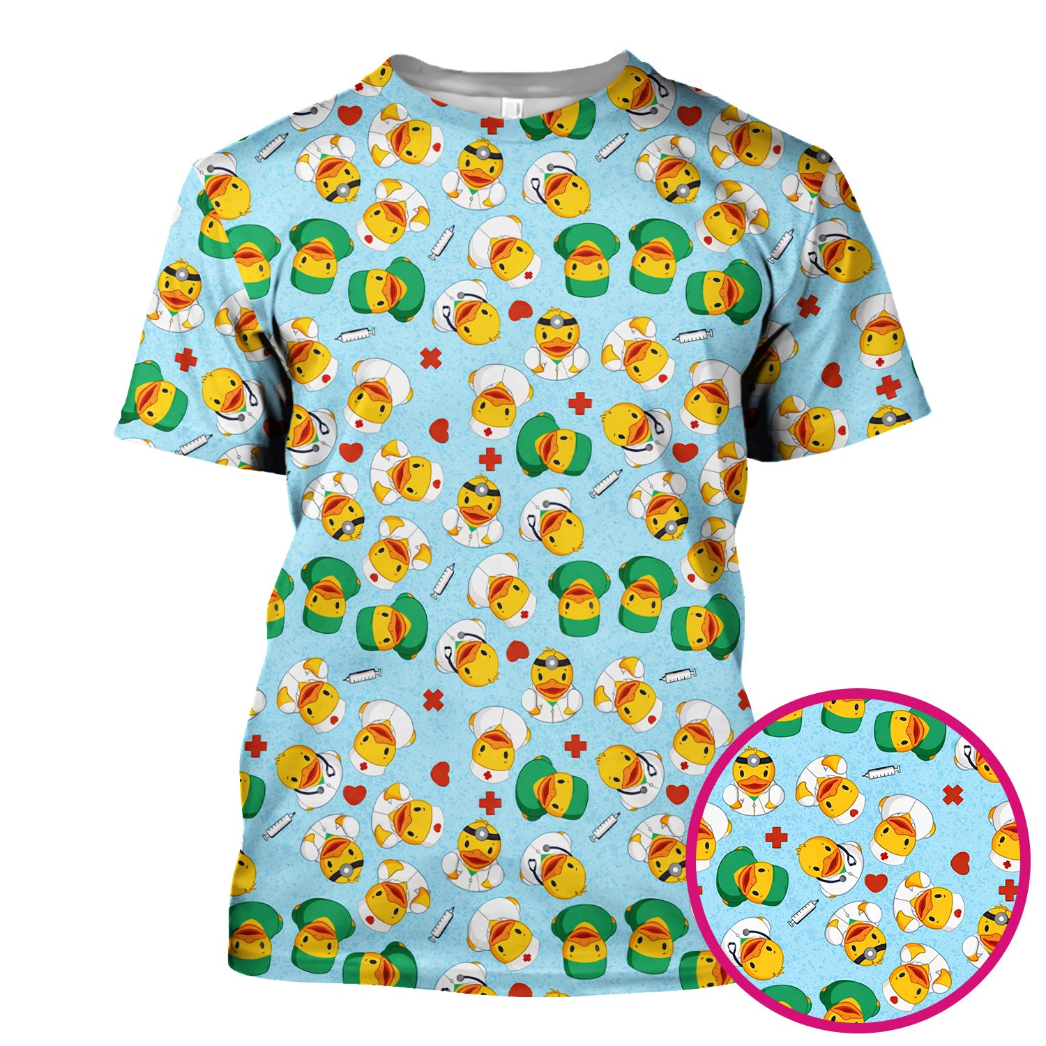 Duck Doctor Cartoon Pattern Scrub Top, Comfortable Scrubs for Nurses
