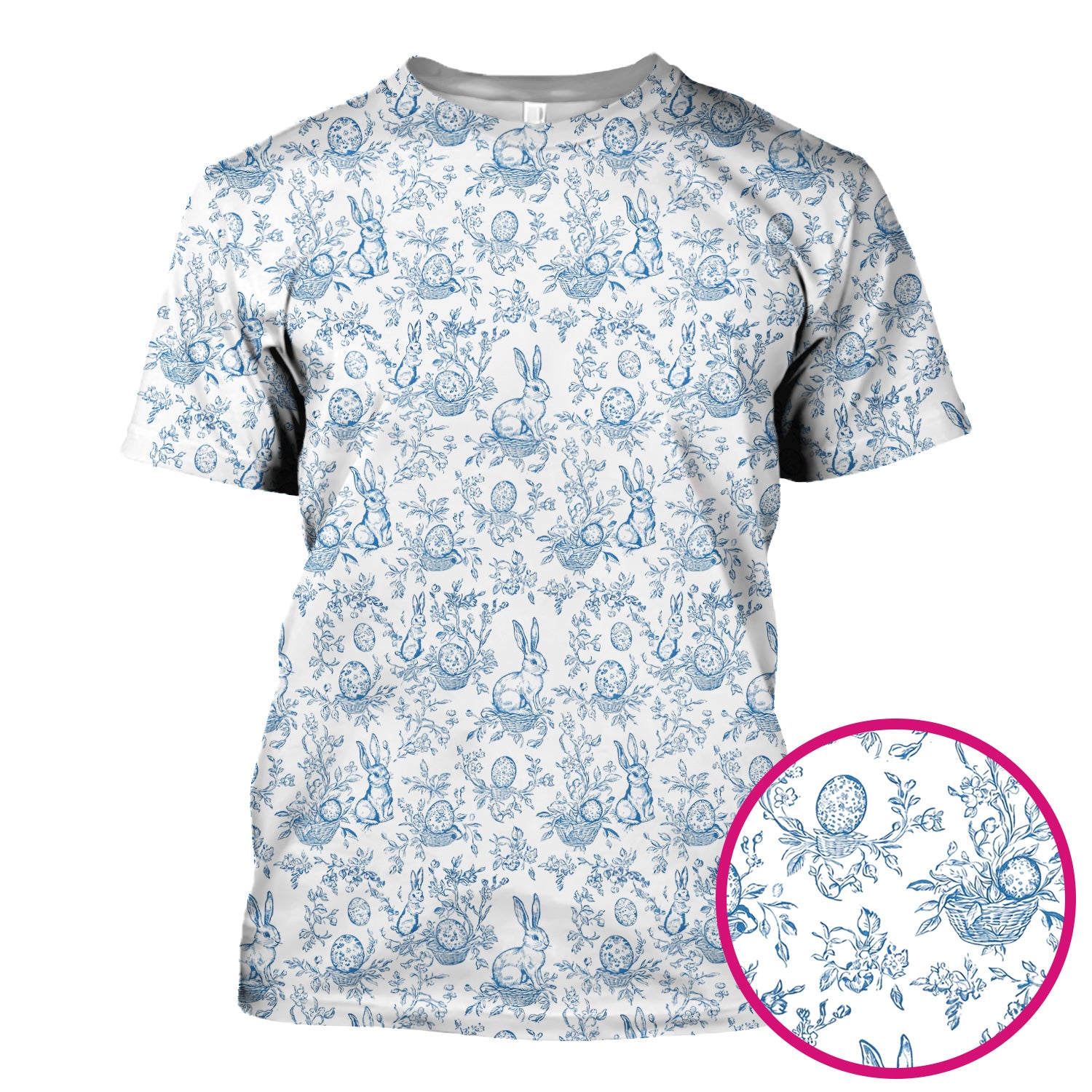 Easter Bunny Floral Egg Toile Pattern Design Print Scrub Top , Comfortable Scrubs for Nurses