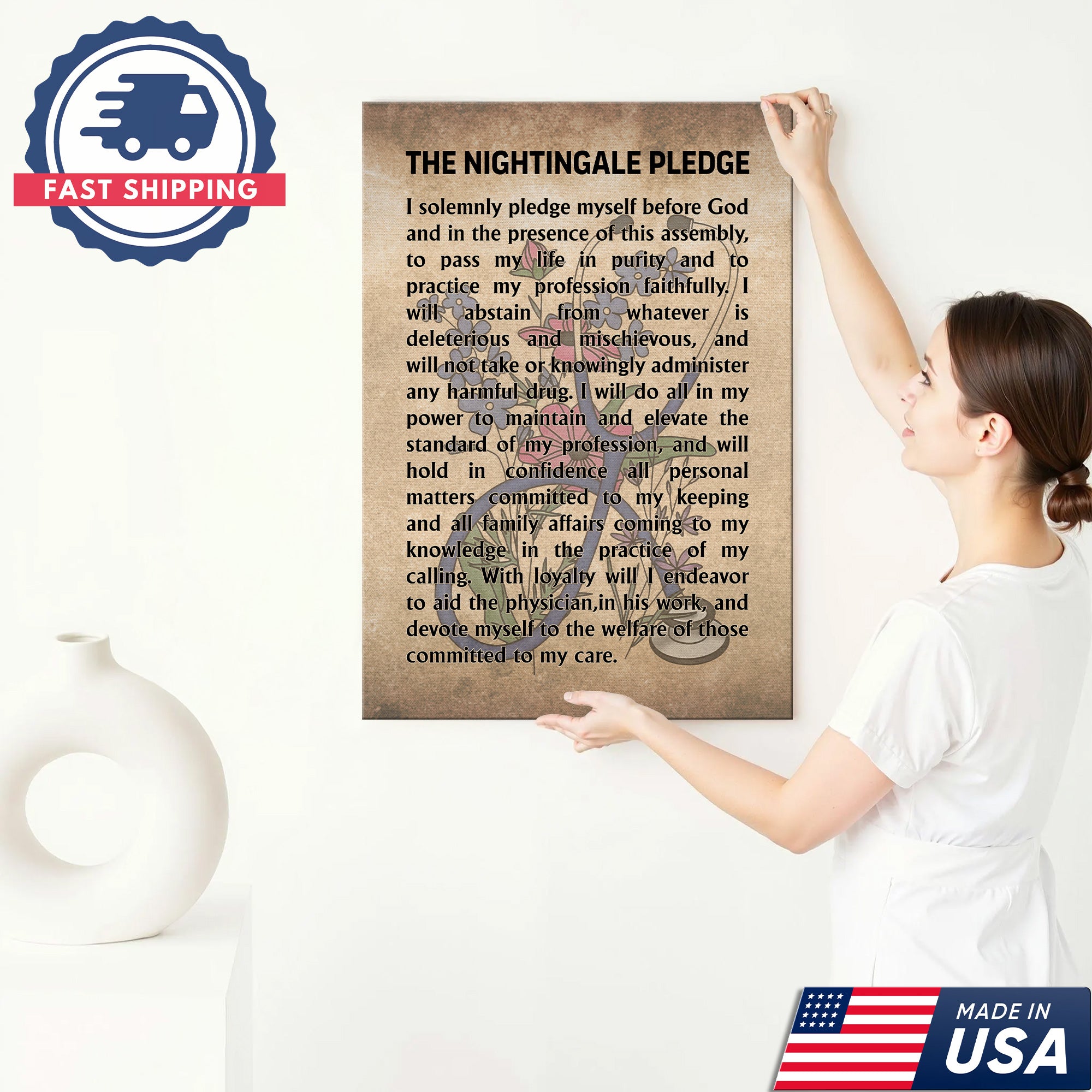 Nightingale Pledge Canvas, Nurse Graduation Gift Wall Decor for RN LPN, Healthcare Worker Office Home Decor Gift