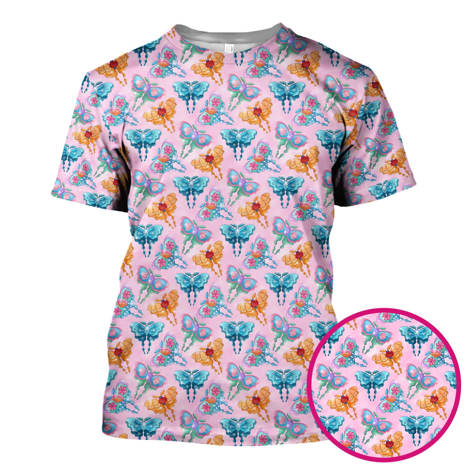 Colorful Butterfly With Floral Blossom Pattern Scrub Top, Comfortable Scrubs for Nurses