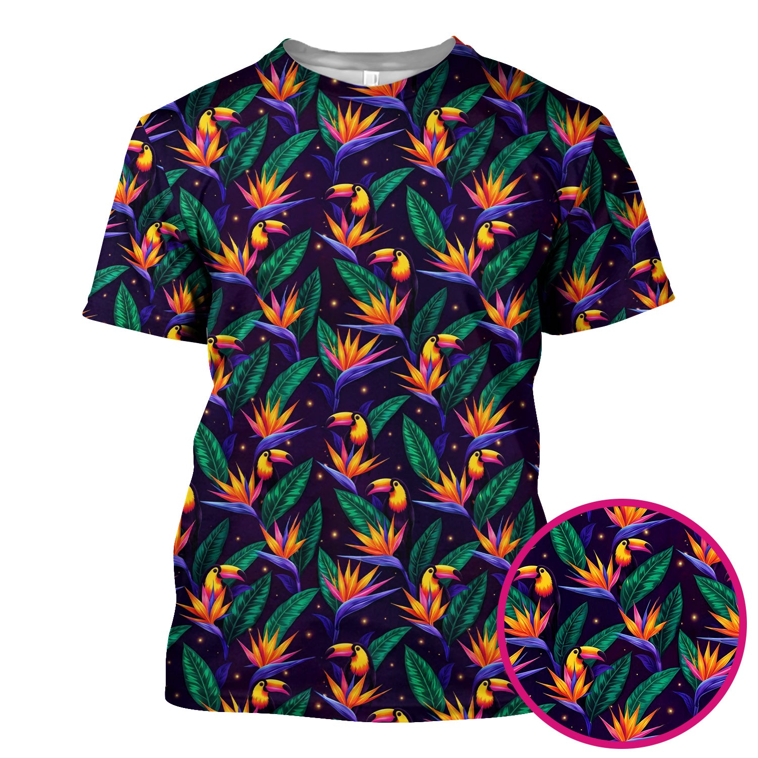 Tropical Toucan Bird Paradise Leaves Pattern Scrub Top, Comfortable Scrubs for Nurses
