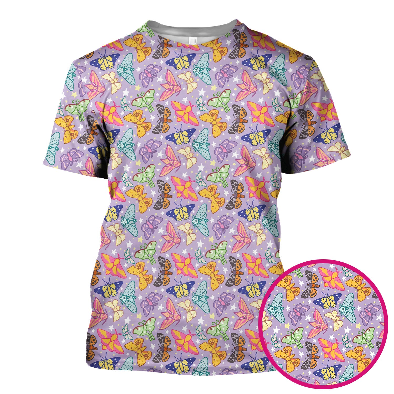Colorful Butterfly Moth Pattern Scrub Top, Comfortable Scrubs for Nurses