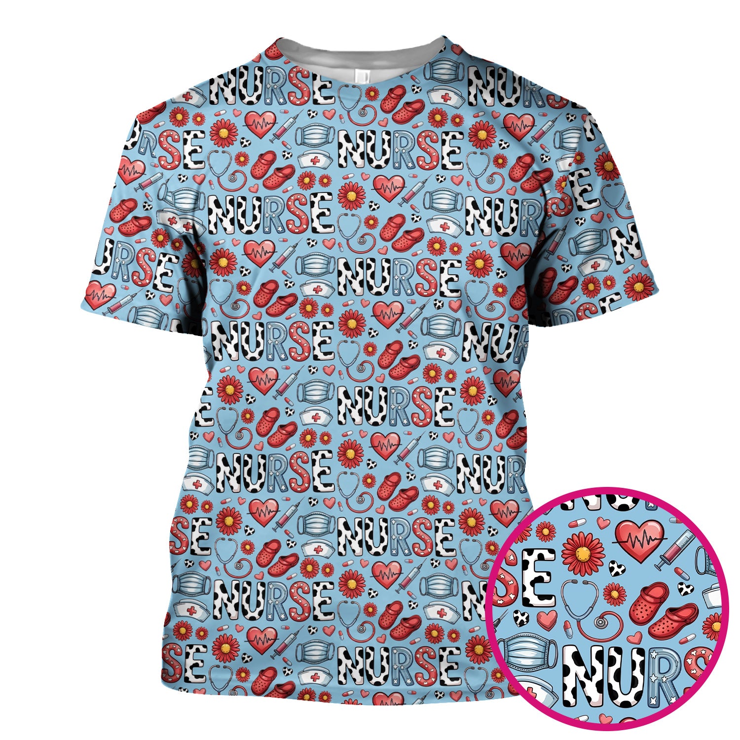 Cute Nurse Medical Icon Pattern Scrub Top, Comfortable Scrubs for Nurses