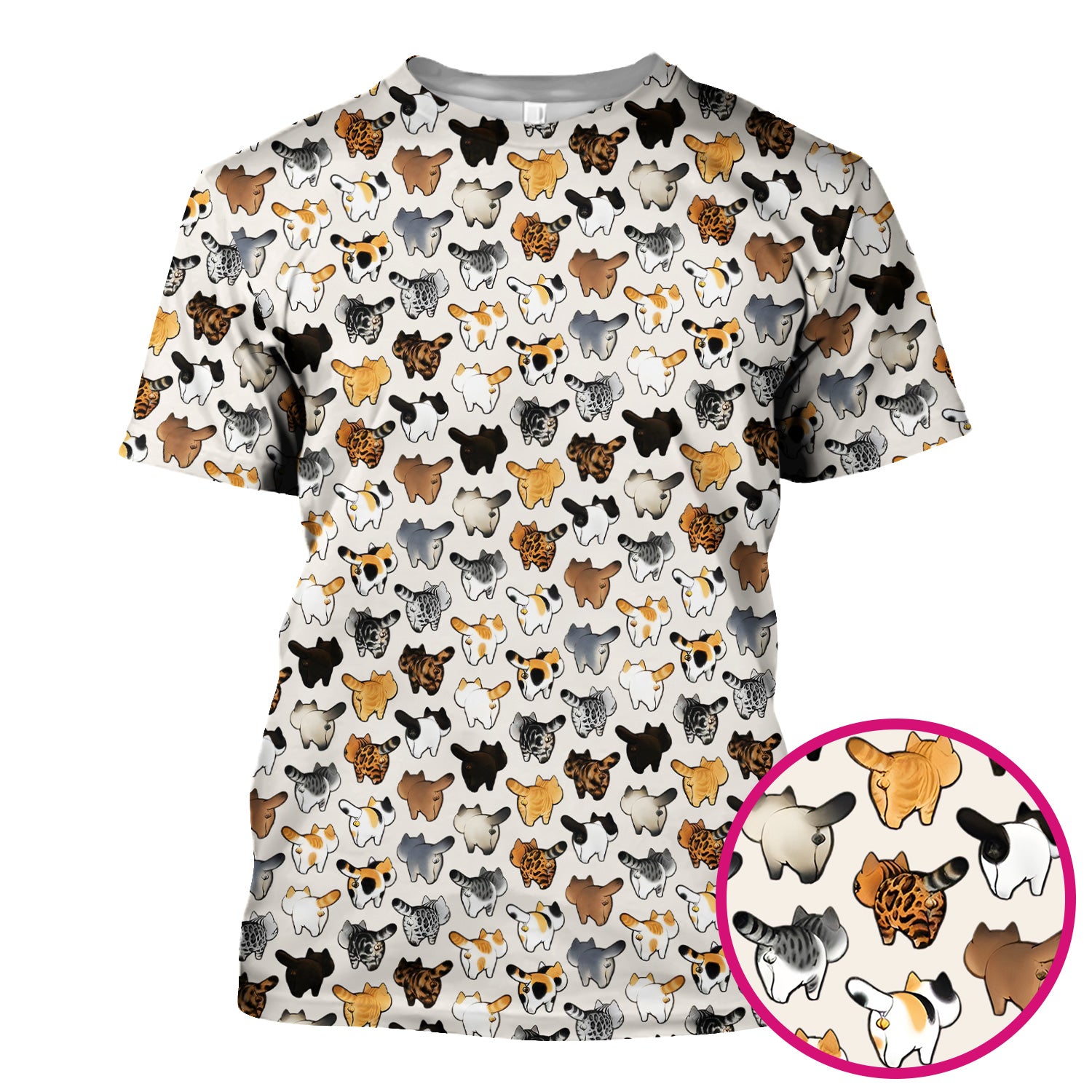 Cat Butt Pattern Medical Scrub Top, Breathable Fabrics Nursing Uniform